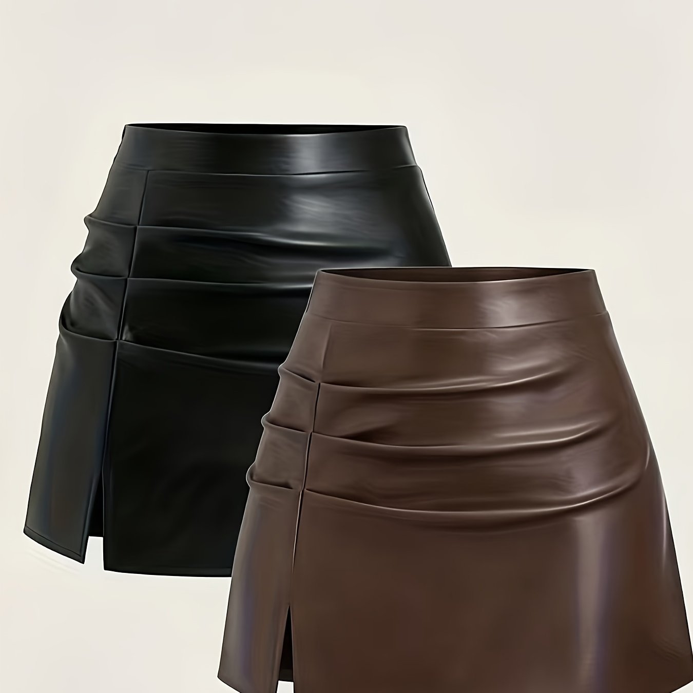 TEMU 2pcs Set Of Women's Elegant Retro High-waist Pleated Mini Skirts With Side Slits - Suitable For Spring, Summer, Autumn, And Winter, Casual To