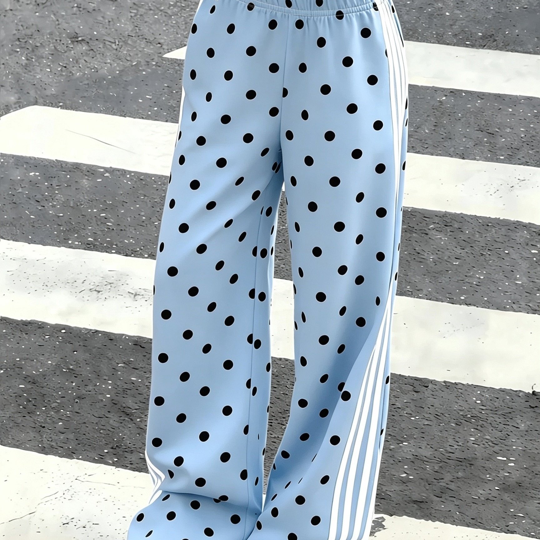 TEMU Women's Polka Dot Side Stripe Wide-leg Pants High-waisted Versatile Loose Straight-leg Trousers