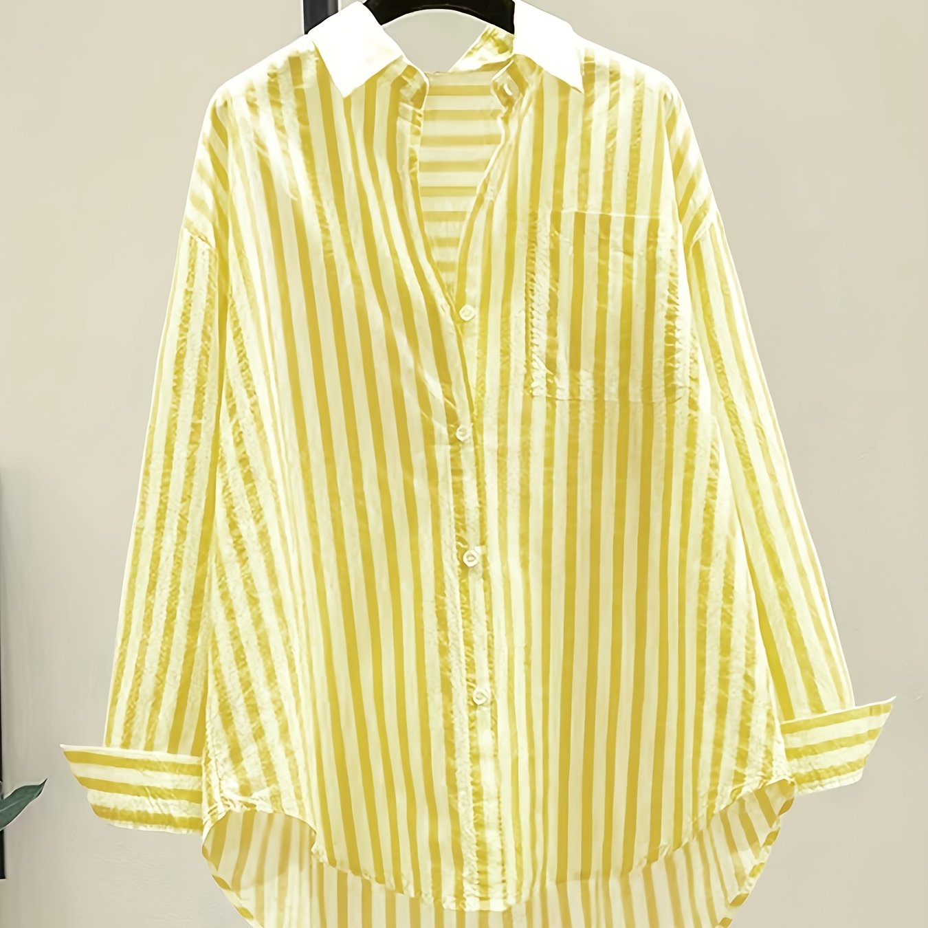 TEMU Women's Casual Striped Print Long Sleeve Pocket Shirt, Fall Winter