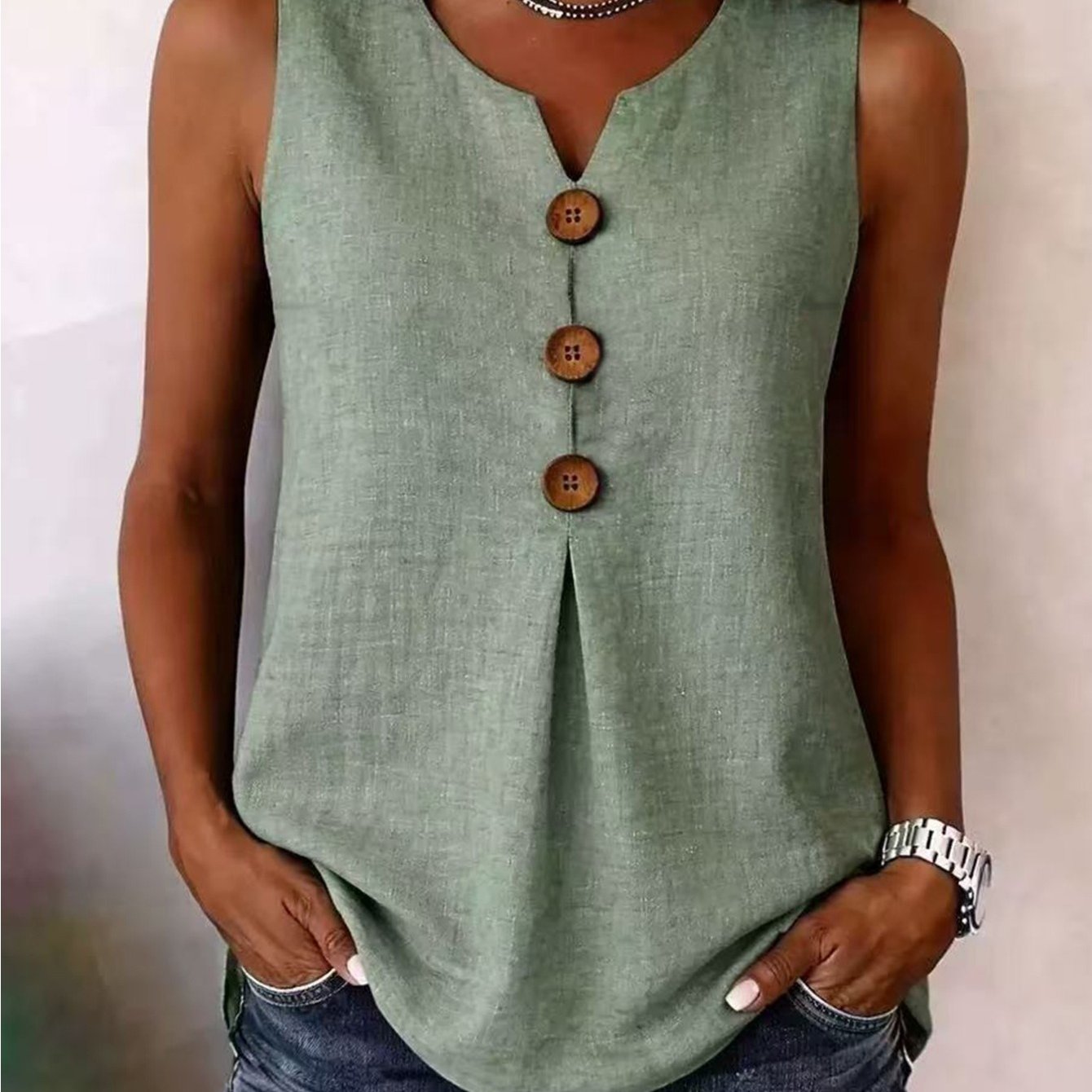 TEMU 2026 Spring/summer Women's New Arrival: Sleeveless, Single-breasted, Loose-fit Casual Tank Top