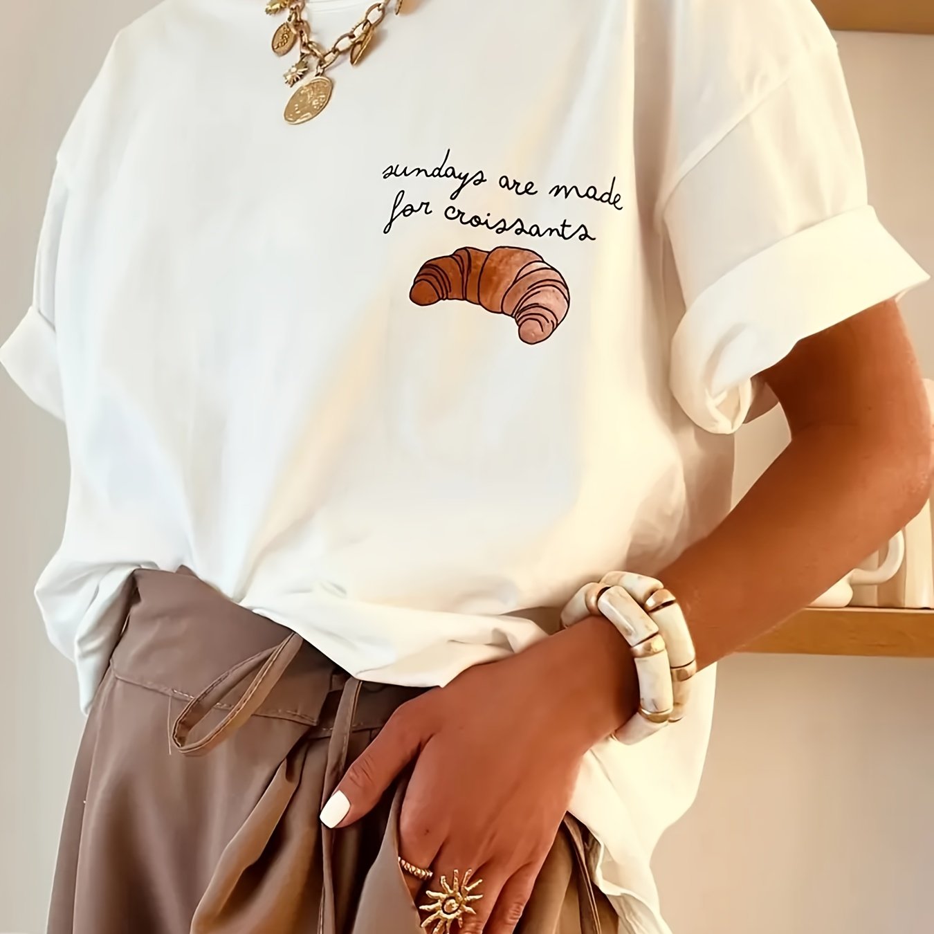 TEMU Plus Size Graphic Print T-shirt, Short Sleeve Crew Neck Casual Top For Summer & Spring, Women's Plus Size Clothing