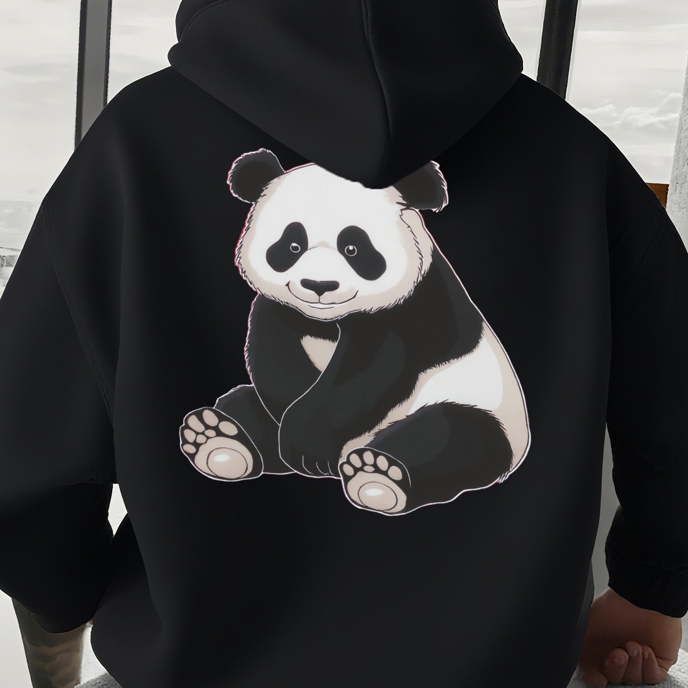 Adorable Panda Print Black Hoodie | Casual, Relaxed Fit, Stylish Casual Attire, Regular Fit, Stretch Fabric, Perfect For Men
