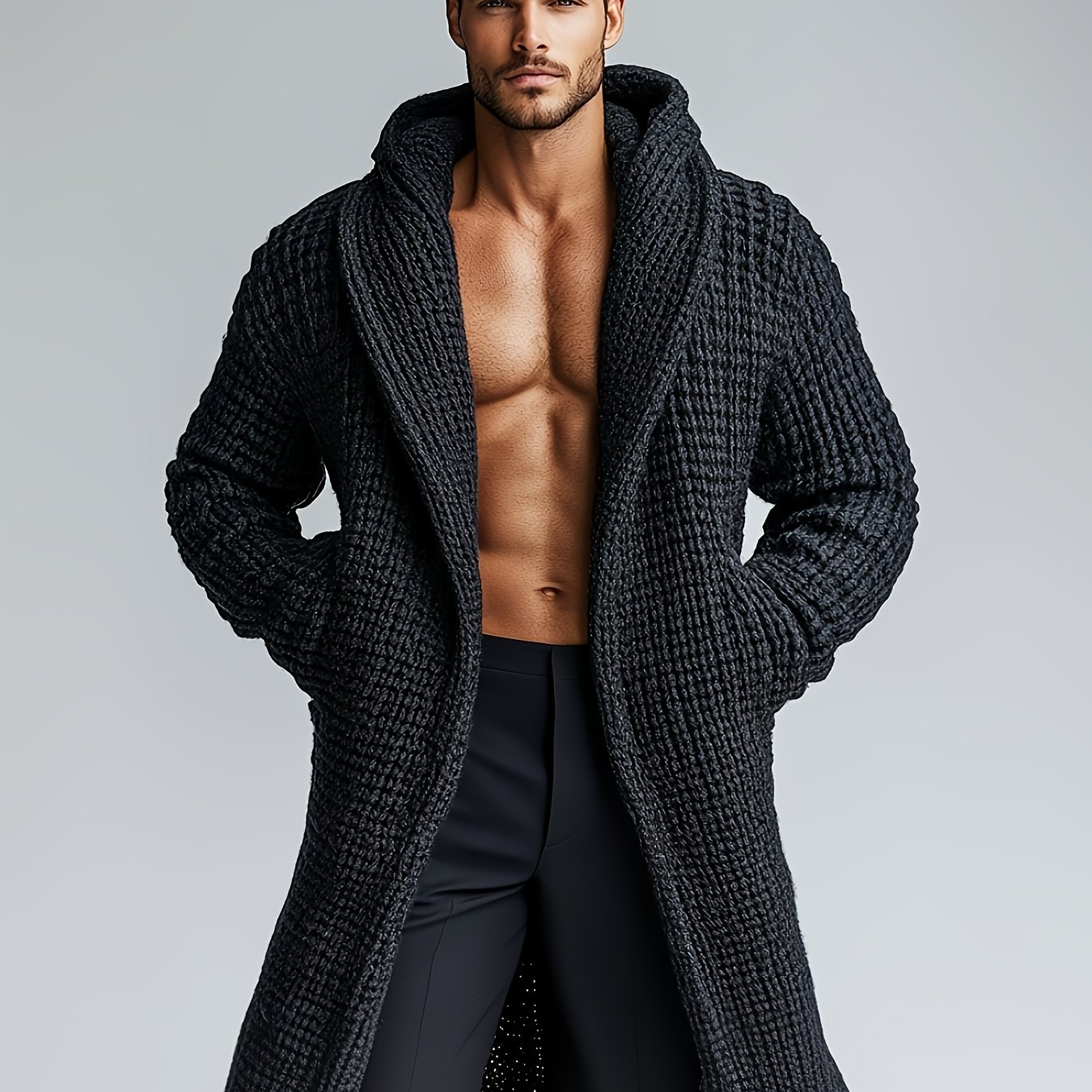 Men's Knit Long Hooded Cardigan