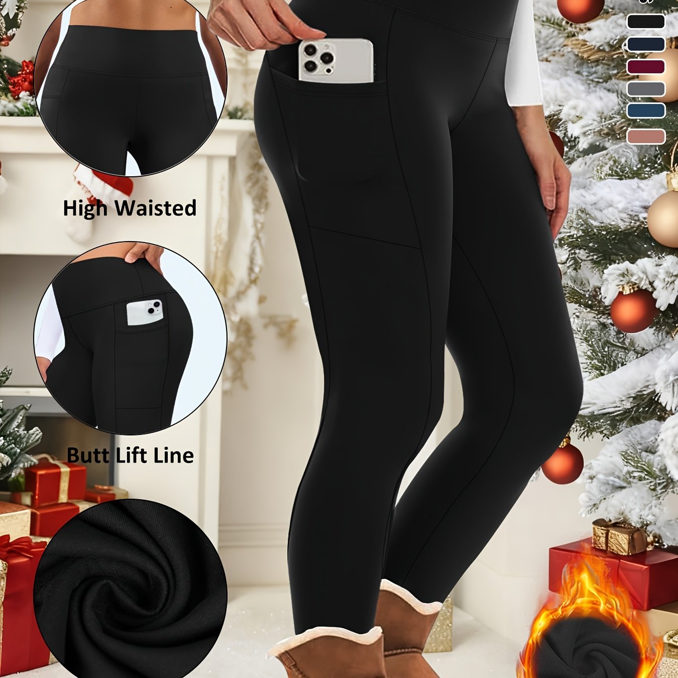 E-shop Damen-Leggings in Übergröße für Herbst/Winter – gefütterte, eng anliegende Hose, Sport-Yogahose mit hoher Taille, Bauchkontroll-Design, dehnbar