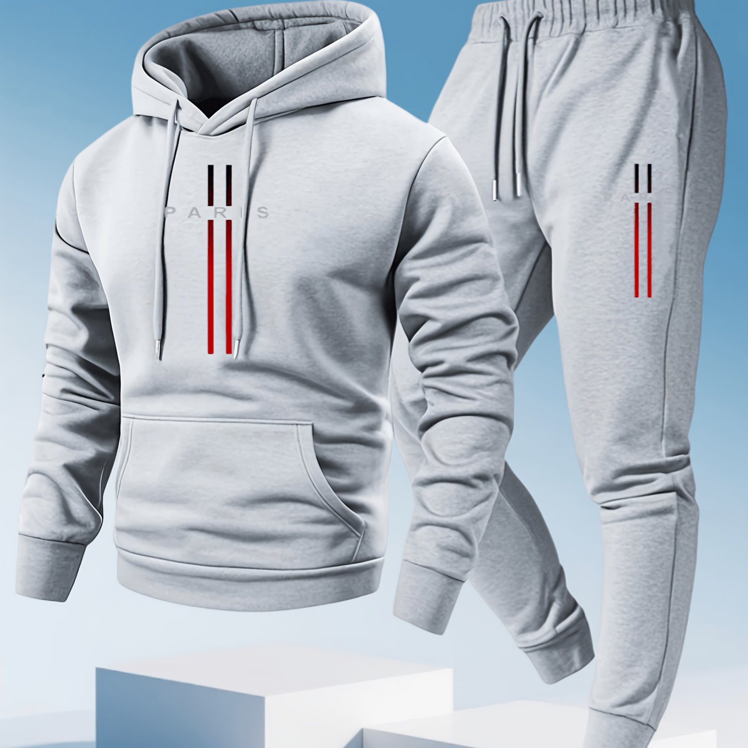 TEMU Men's 2pcs Letter Print Hoodie Tracksuit, Pullover Hoodie With Kangaroo Pocket And Jogger Sweatpants, 220g Street Style Casual Outfit