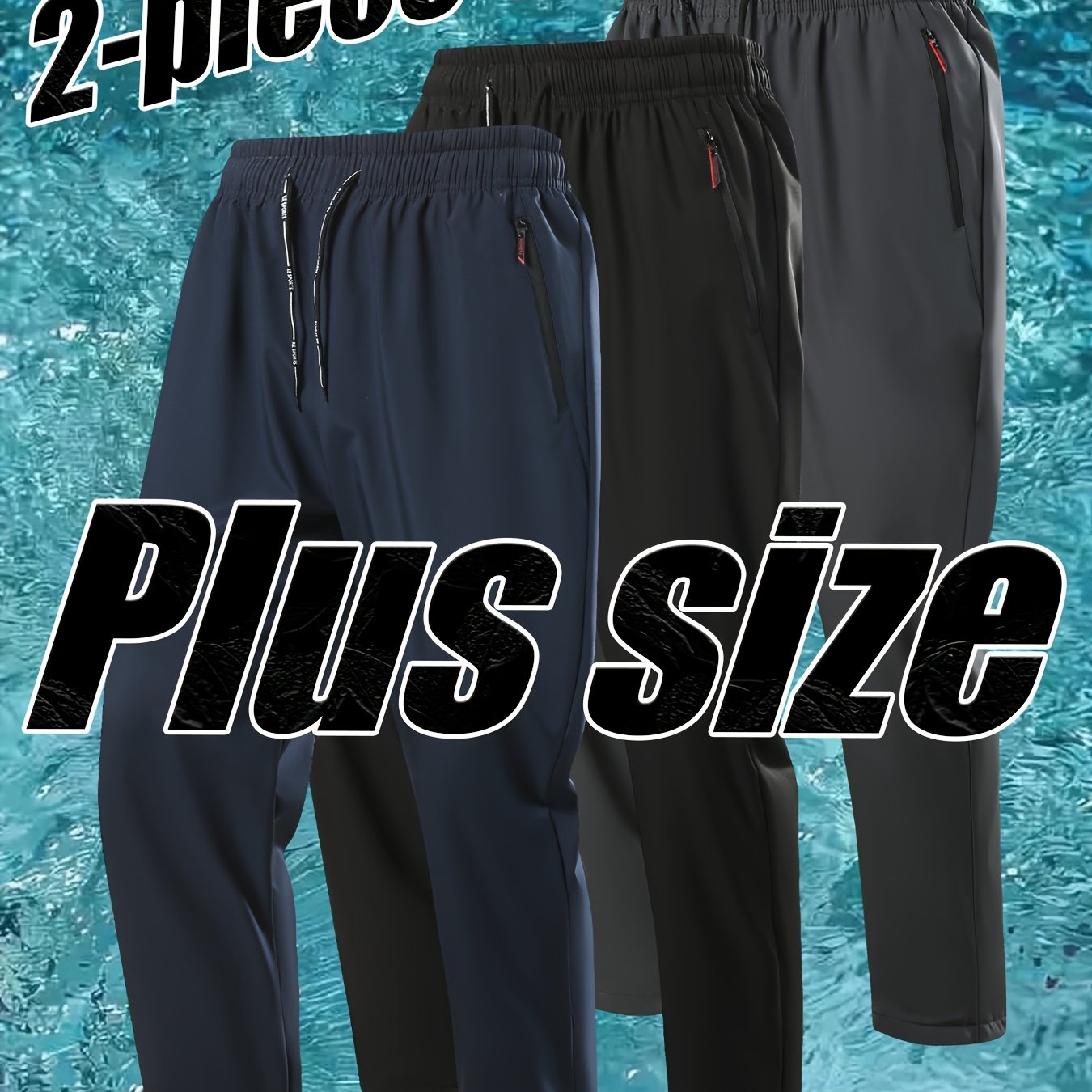 TEMU 2pcs Pc (2pcs Suitable For ) Men' & Women' Plus Size Ice-silky Fiber Straight- Pants With Double-zipper Pockets & Elastic Drawstring Waist -