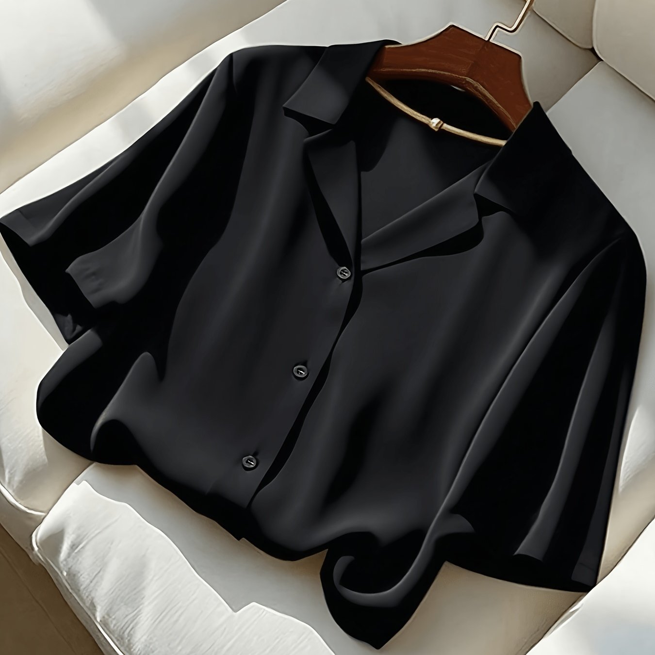TEMU Women's Casual Solid Color Lapel Short Sleeve Shirt, Summer Elegant Special