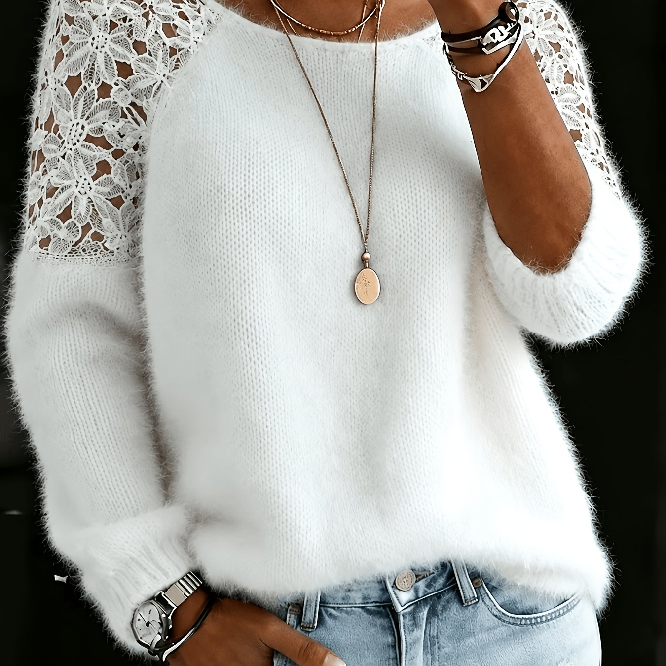 TEMU Plus Size Autumn Winter Soft And Plush Top For Women, Loose Round Neck Long Sleeve Pullover Sweater