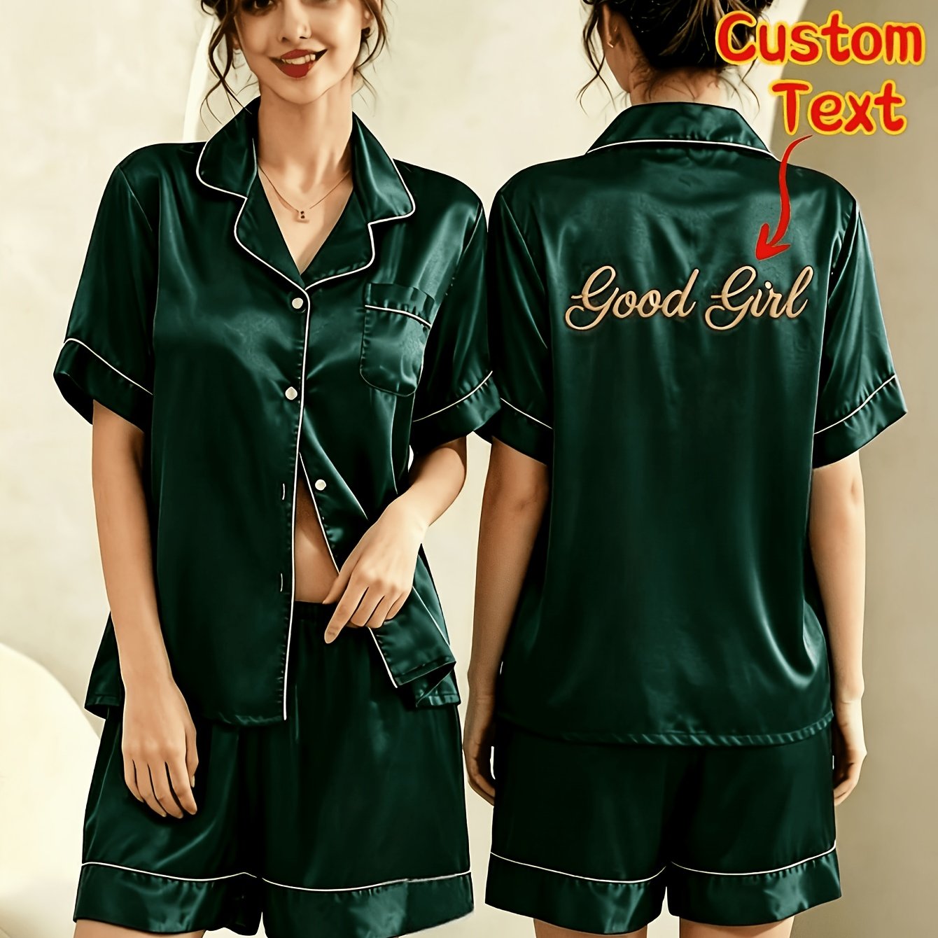 TEMU Embroidered Custom Name Women's Summer Pajama Set, Homewear Set With Personalized Embroidery Of Names, , Birthdates, Anniversaries, Casual And