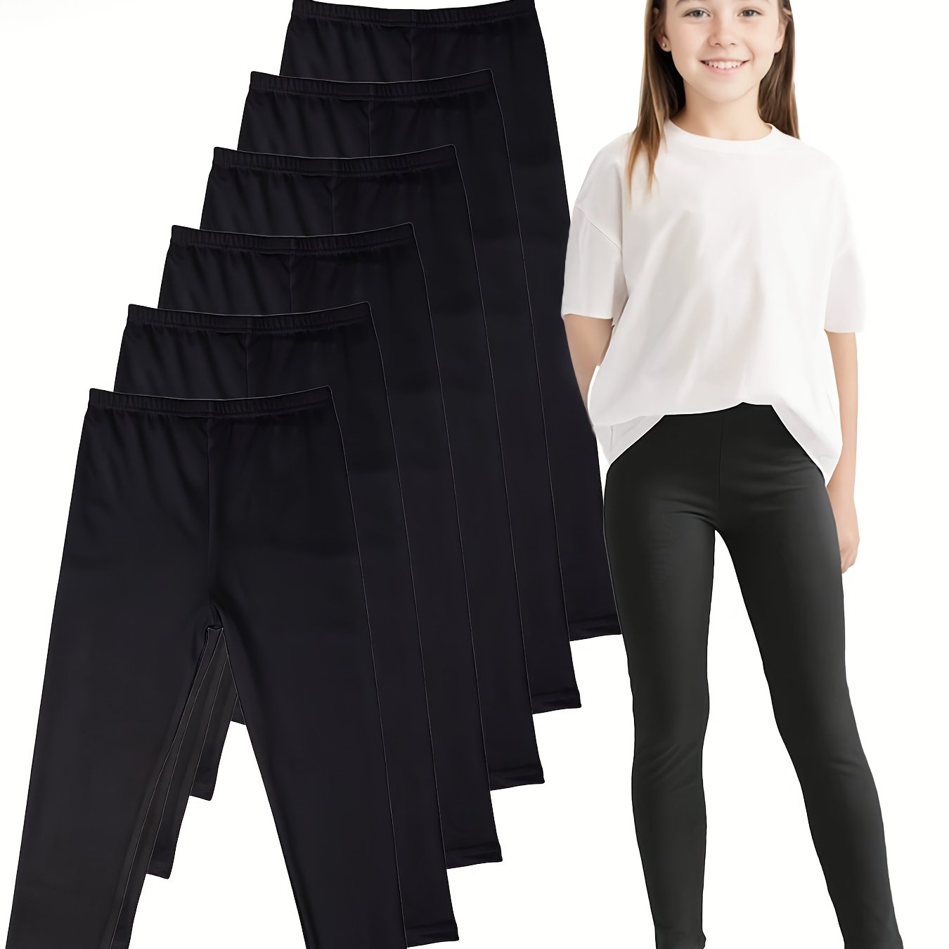 6-strip Pc Girls' Black Easy Versatile Comfortable Outerwear Elastic Inner Leggings (size Runs Small, Please Order 1 ), Back To School Essentials