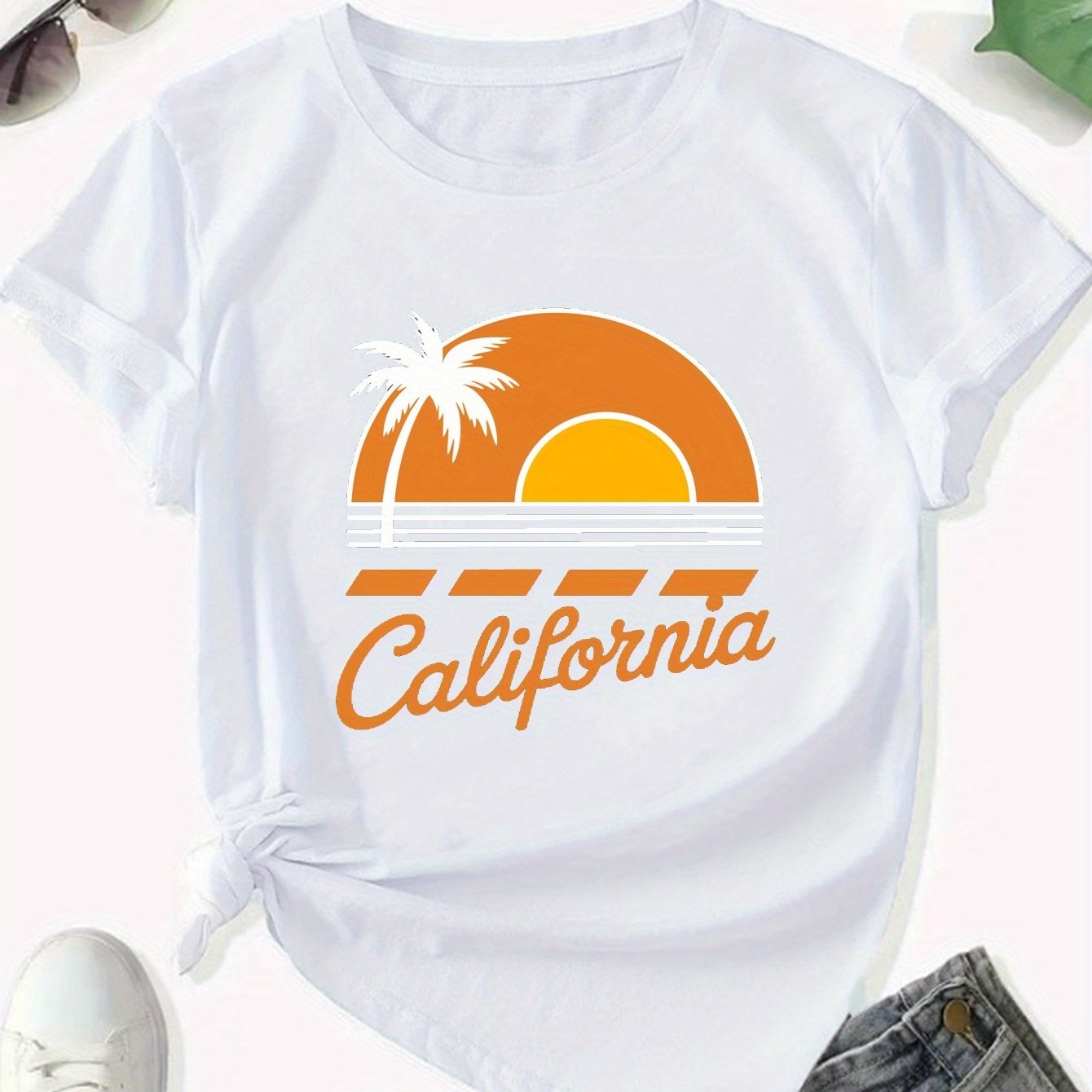 Palm California Sunset Design Women's T shirt - Temu