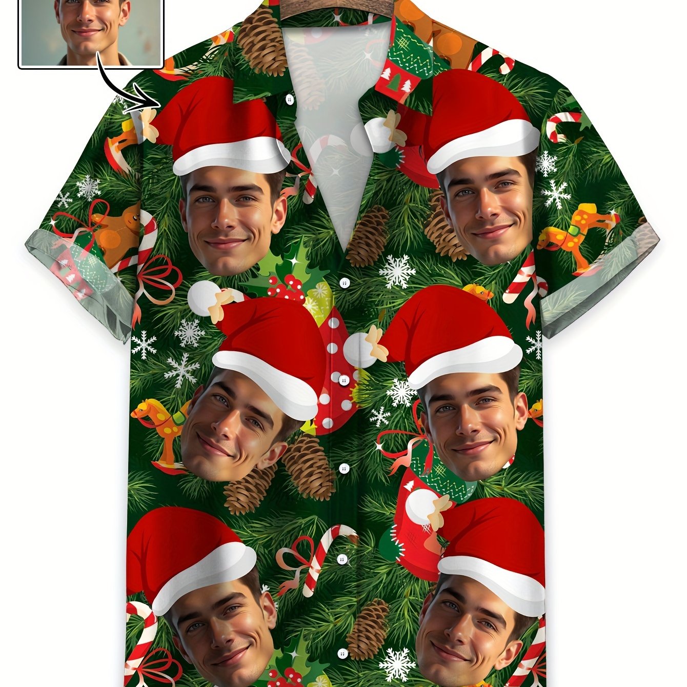 TEMU Personalized Hawaiian Shirt With Custom , A And Christmas. Custom Men's Hawaiian Style Short-sleeve Shirt, Summer Vacations And Anniversaries. A