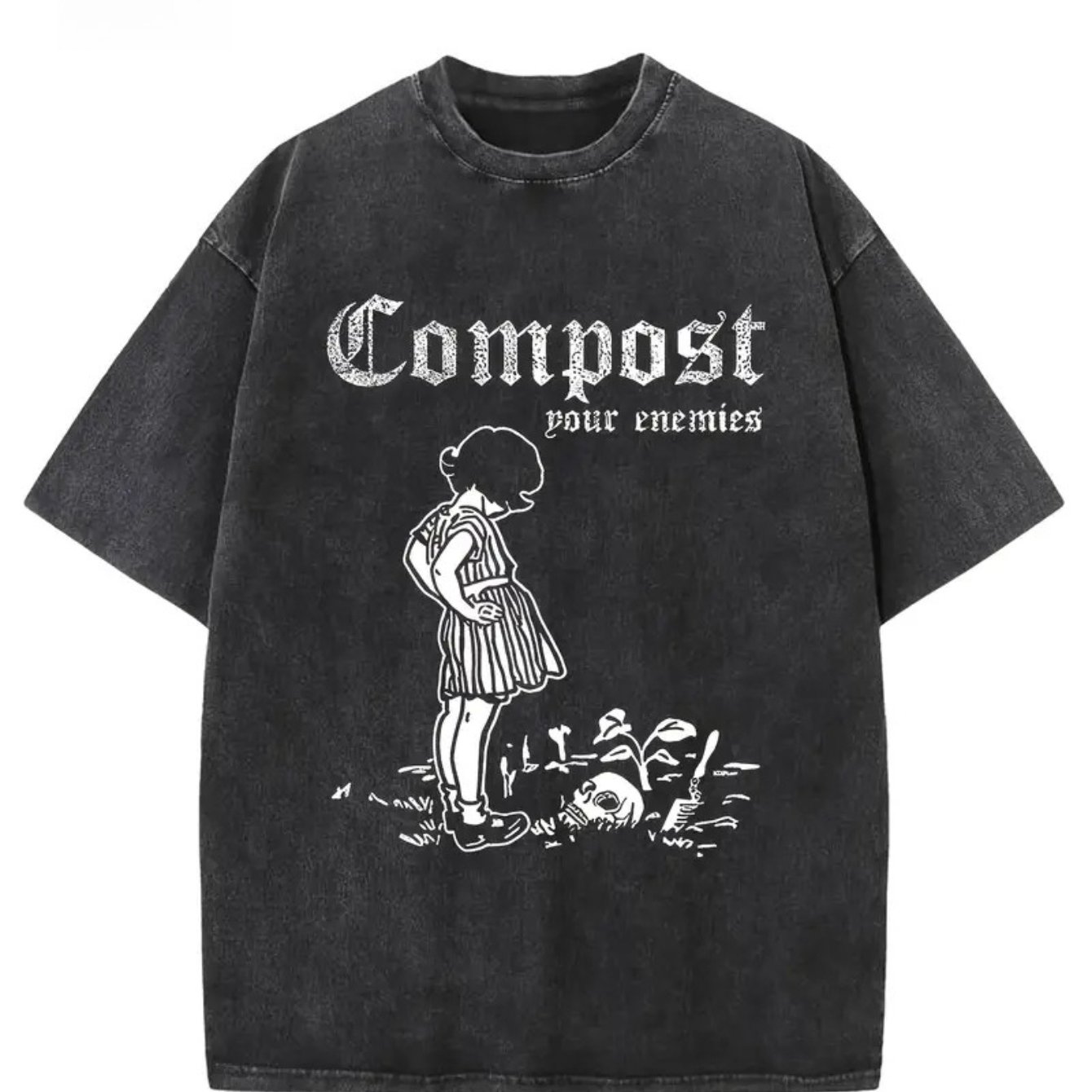 TEMU "compost Your " Print T-shirt Pure Cotton T-shirt Shoulder T-shirt Men's Retro Street T-shirt Loose Hip-hop Unisex T-shirt