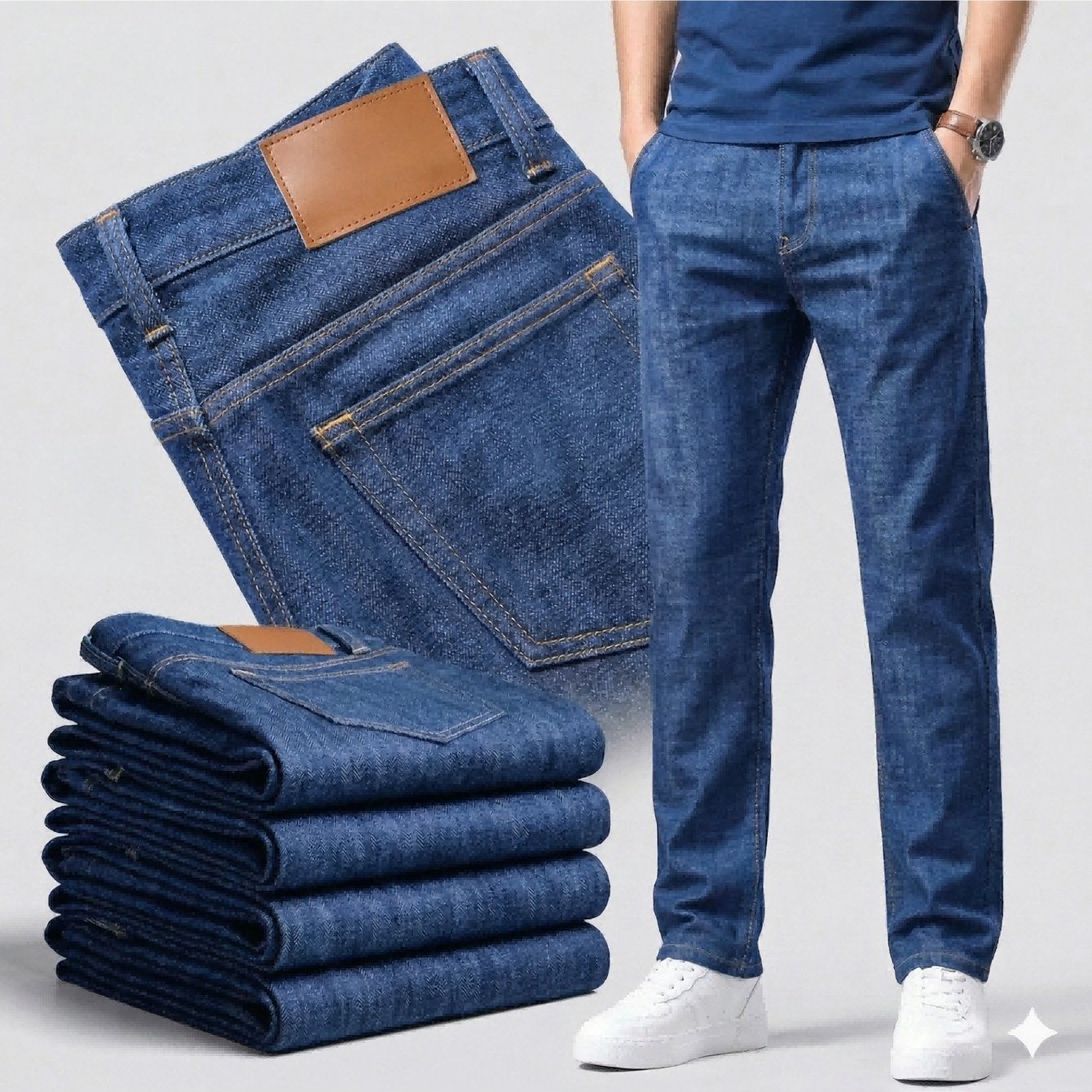 Straight-leg Stretch Jeans, Comfortable And Versatile, Essential , Suitable For Work, Casual, And Everyday Wear, Durable For Casual Use, -for-money Fashionable Jeans, Men's