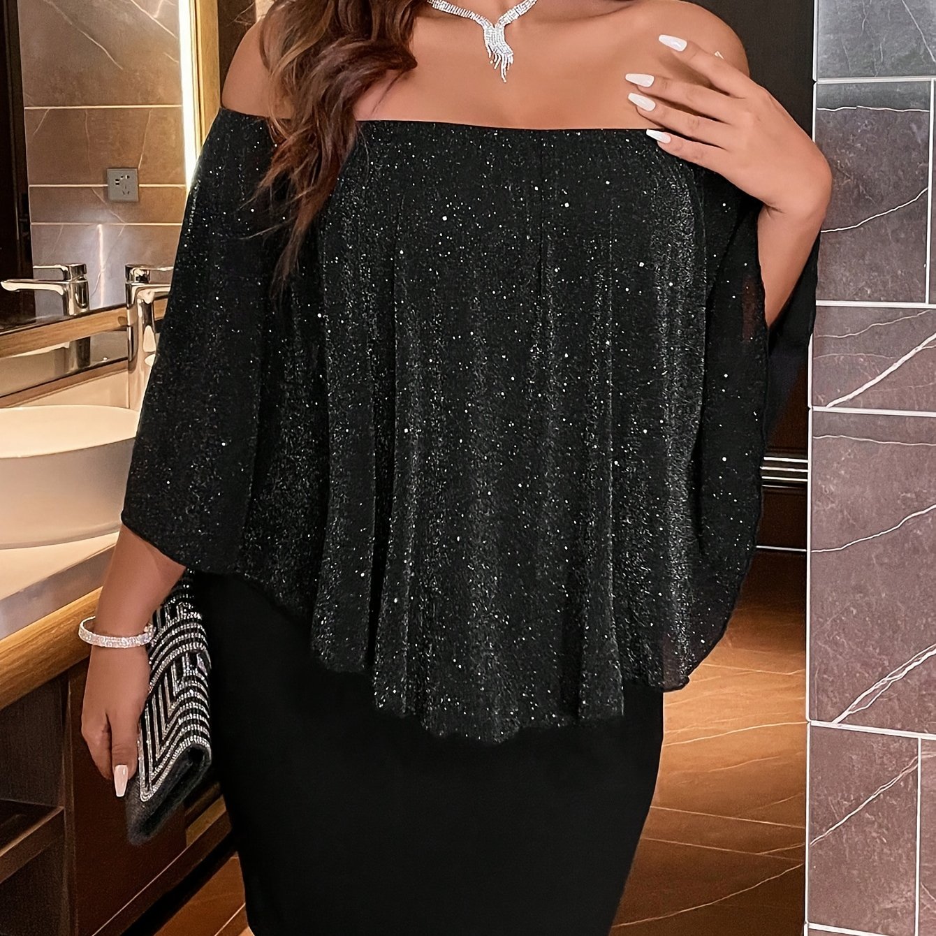Off-the-shoulder Cape Bodycon Dress, Elegant Cape Short Sleeve Mini Dress, Women's Clothing