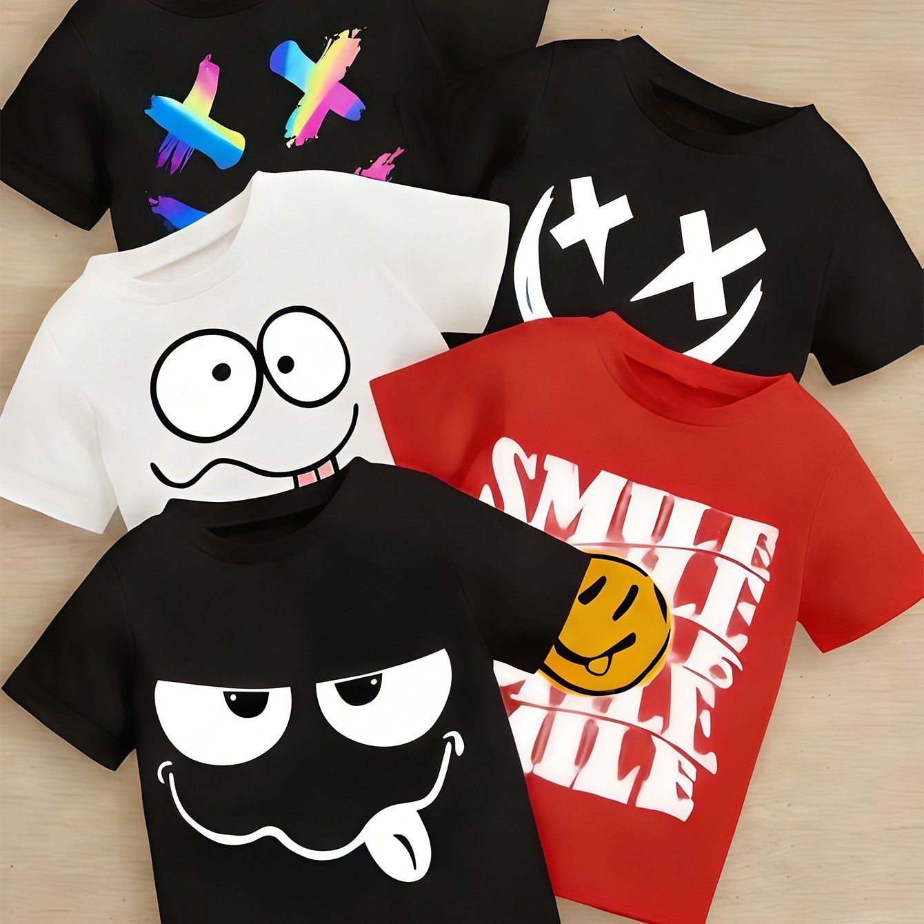 "send 1 At Random" Children's Summer Creative Printed Clothing Short Sleeves, , Baby Clothes, Suitable For Boys And Girls.