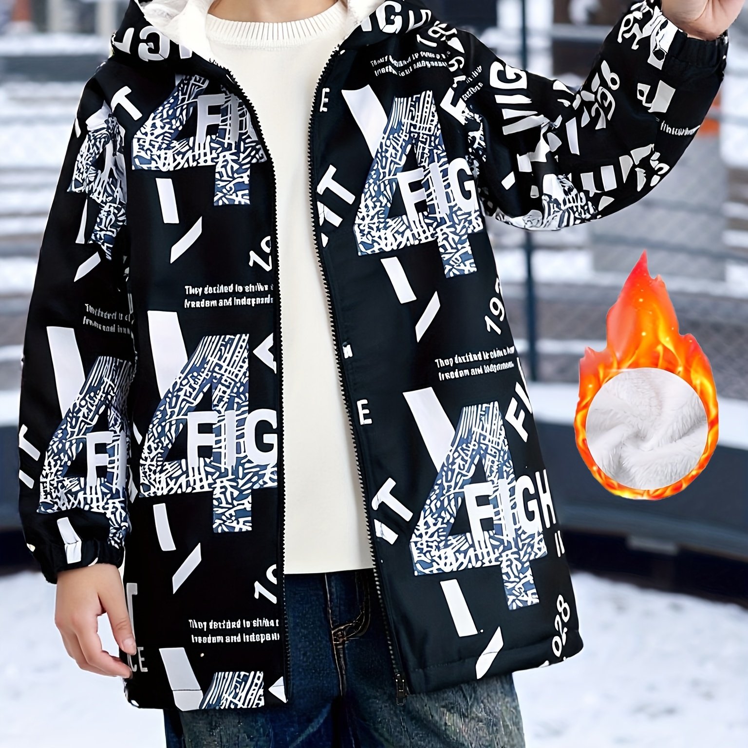 ' Large Size 130-170 Code Autumn Casual All-match 140g Polar Fleece Warm Windproof Letter Print Thin Plush Jacket Coat