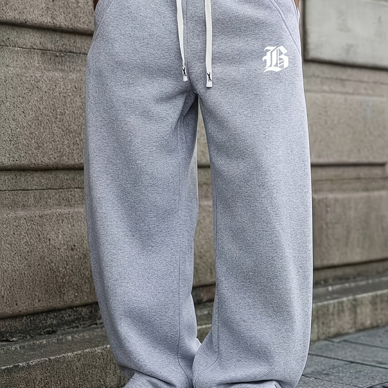 TEMU Men's Casual Sports Pants, A Pair Of Solid-color Wide-leg Men' Trousers Featuring , Fashionable Prints, And An Elastic Waistband With Drawstring