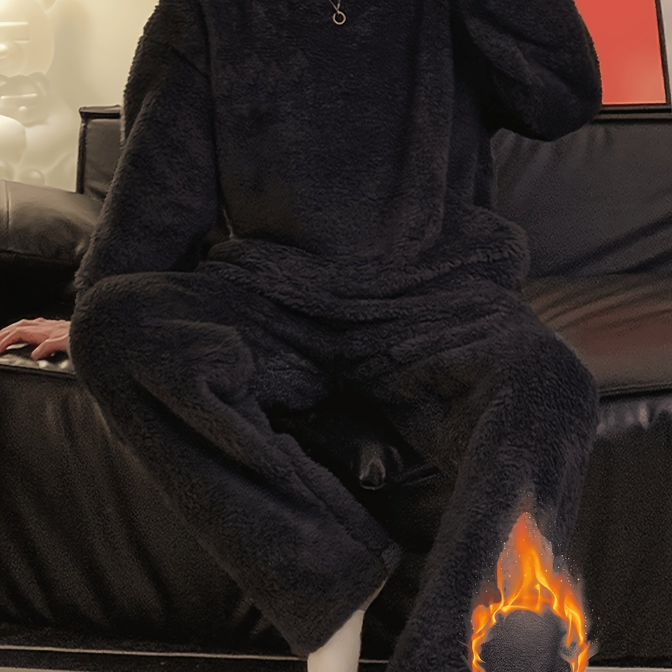 TEMU Completo Pigiama Casual da Stile Easy, Caldo Vestito da Pile, Top a Maniche Lunghe con e Pantaloni Larghi, Set da Casa per Dormire, Set Inverno