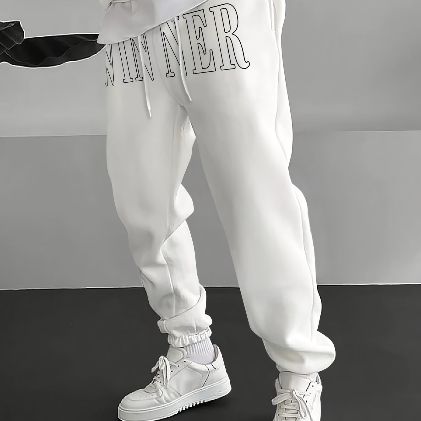 TEMU Winner Slogan Print Pocket Drawstring Sweatpants, Regular Fit Casual Soft Comfortable Joggers, Suitable For Outdoor Daily Wear, Men's Trousers