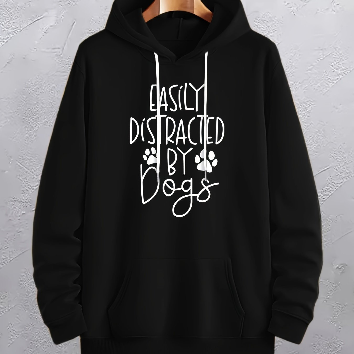 TEMU Plus Size Men's "easily Distracted By Dogs" Graphic Print Hooded Sweatshirt Fashion Casual Hoodies For Fall Winter, Men's Clothing