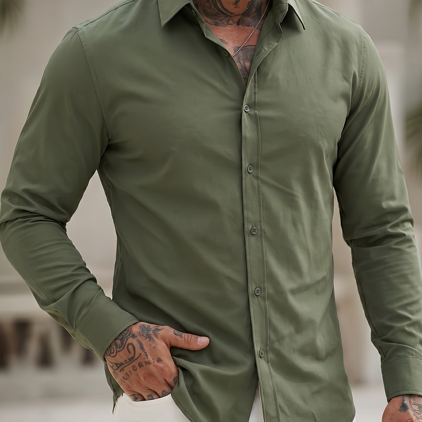 TEMU Men's Slim Fit Long Sleeve Shirt, Suitable For Commuting To The Office, Outdoor , And . A Versatile Business-casual Dual-wear Essential Top. A