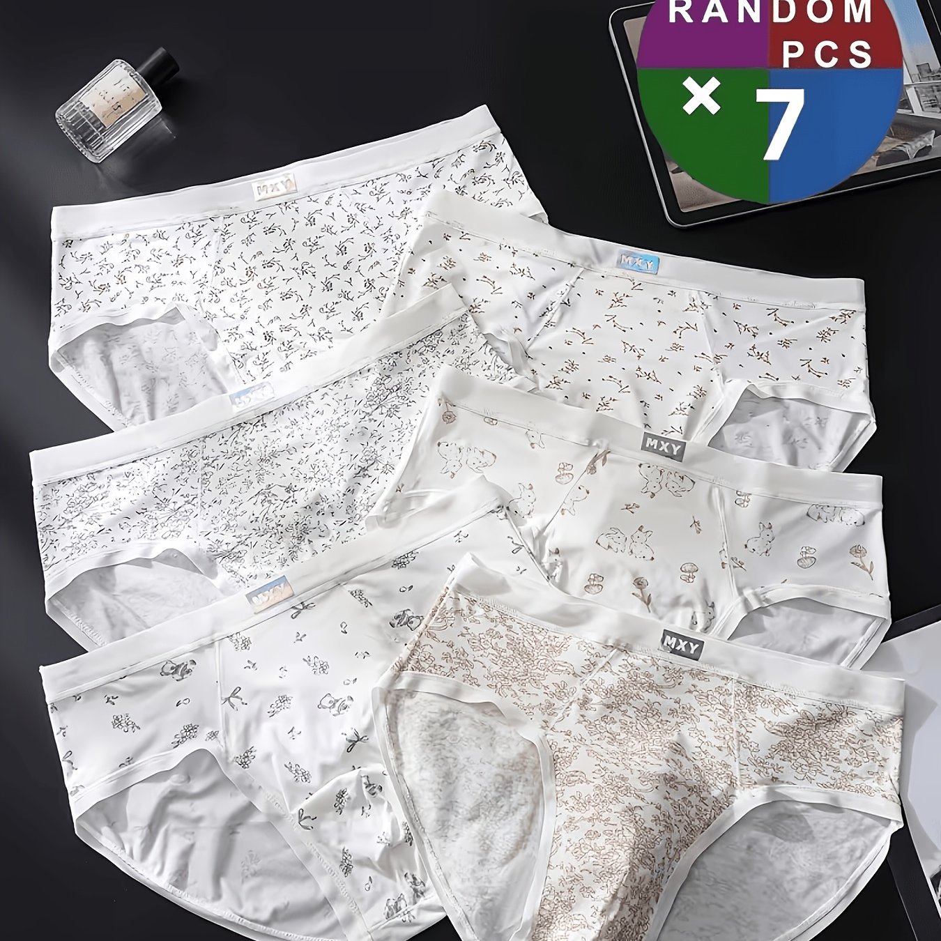 Image of 7pcs Random Color Men's Bamboo Rayon Rayon Briefs Small Print 3d Space Capsule Mold Pouch High Elastic Non-binding Waist Lightweight Breathable Boys Briefs