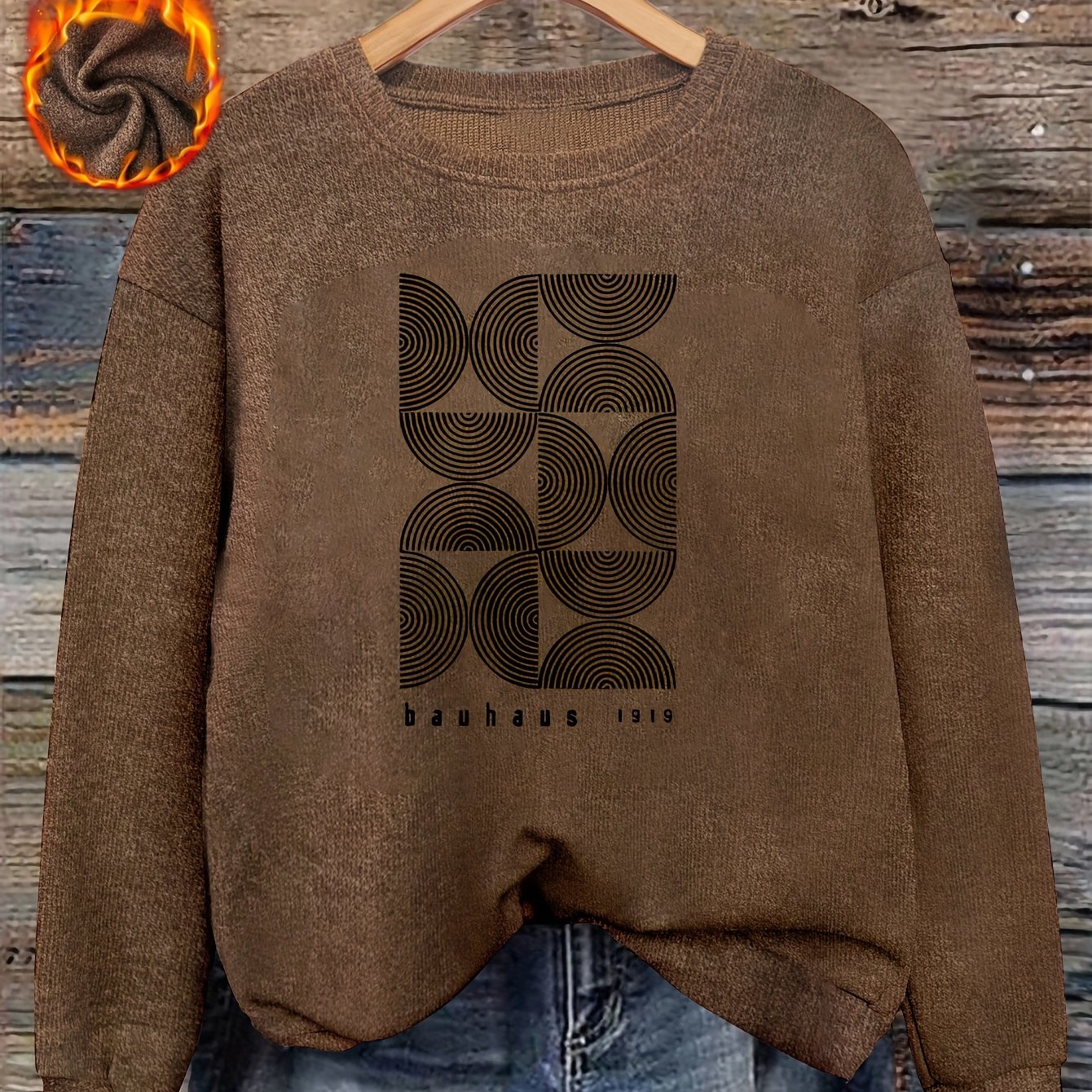 TEMU Bauhaus Geometric Pattern Printed Women's Sweater - Long-sleeve Crew Neck Pullover, Made Of Soft And Stretchy Fabric, Comfortable Casual Top For