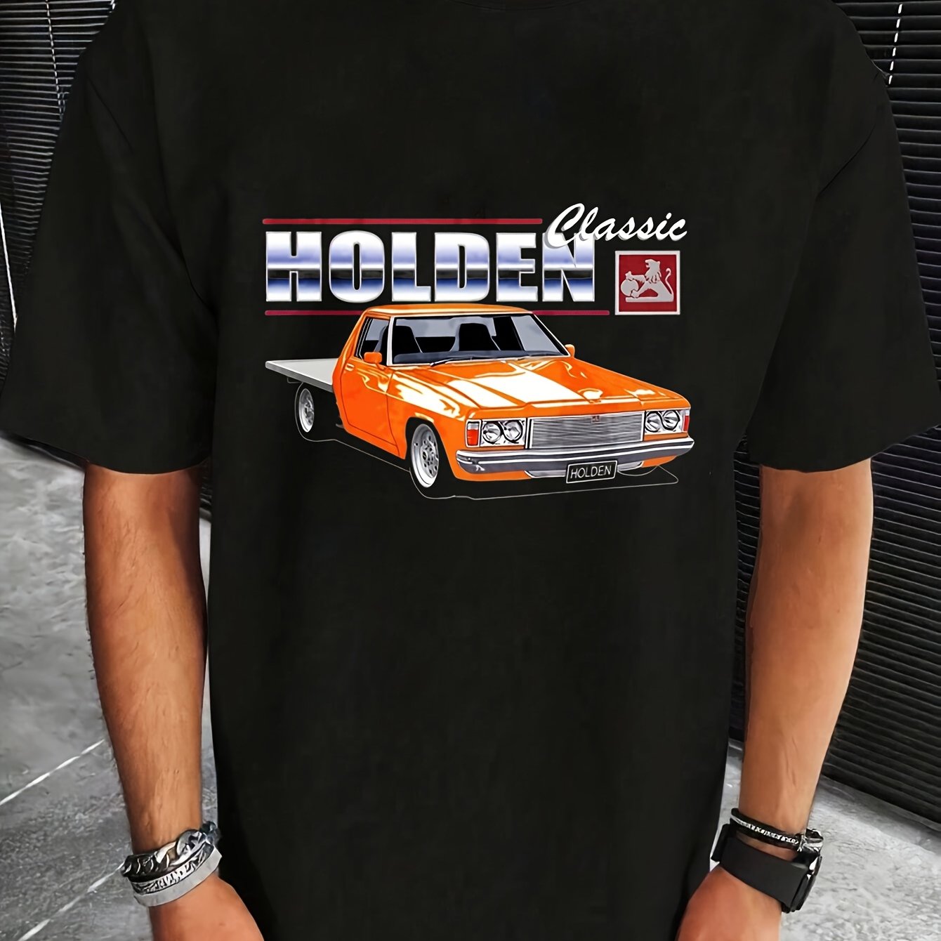 TEMU Men's Vintage-ton Truck Pattern T-shirt - Classic , With Logo, Made Of Soft Breathable Material And Heat-transfer Technology