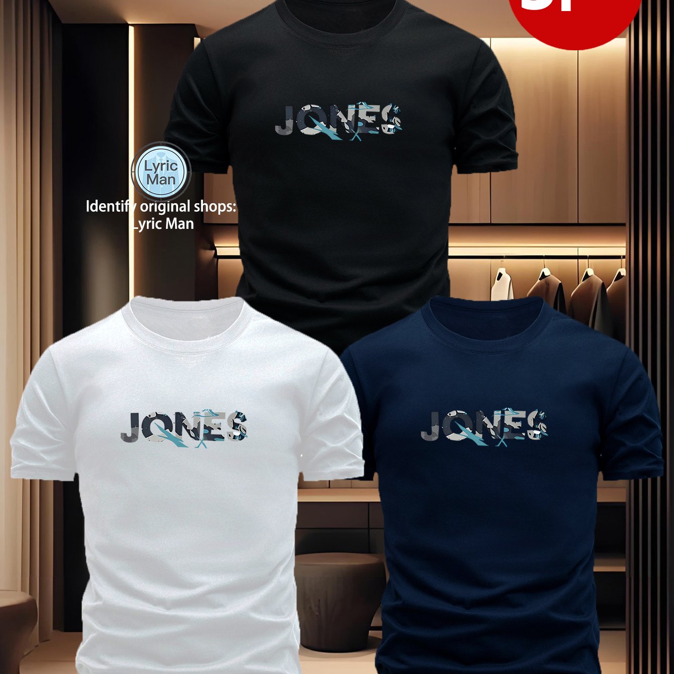TEMU 3pcs Pc (3pcs) Men's Jones T-shirts - Short Sleeve Round Neck Casual Crewneck Tees Letter Print, Machine Washable Suitable For Summer Casual