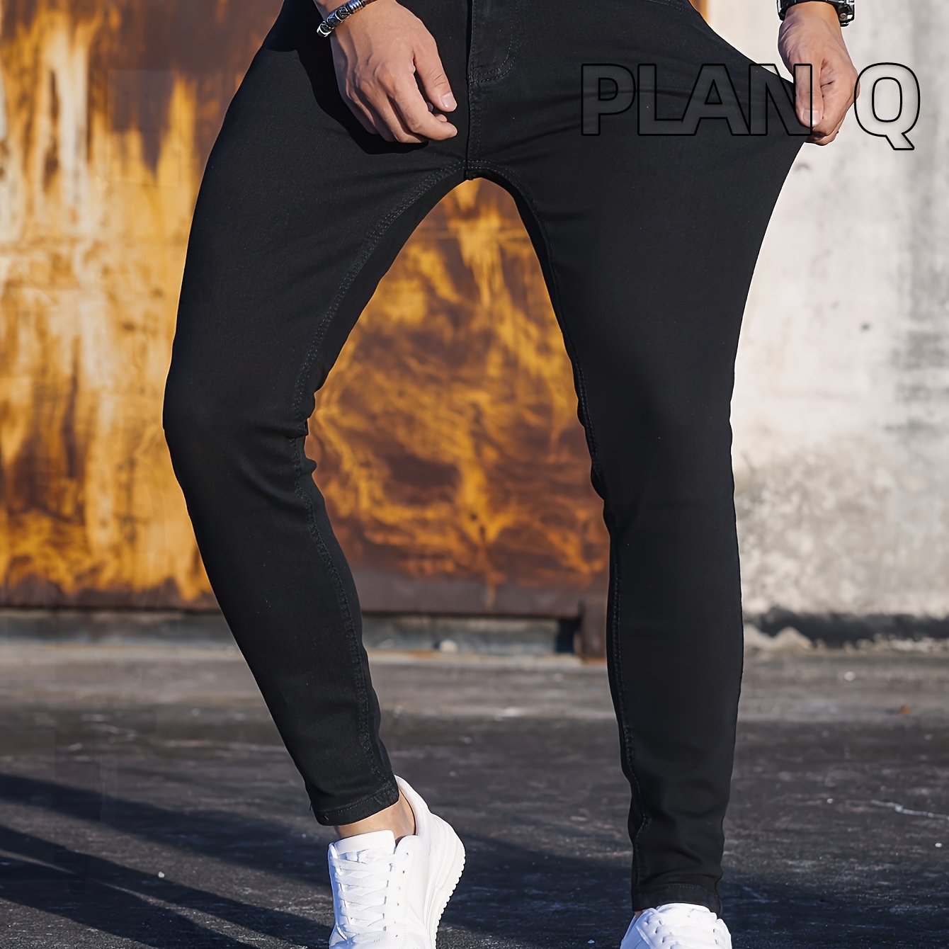 Men's Jeans, Black Casual Pants, Stretch Tight Pants, Slim Trendy Small Leg Pants