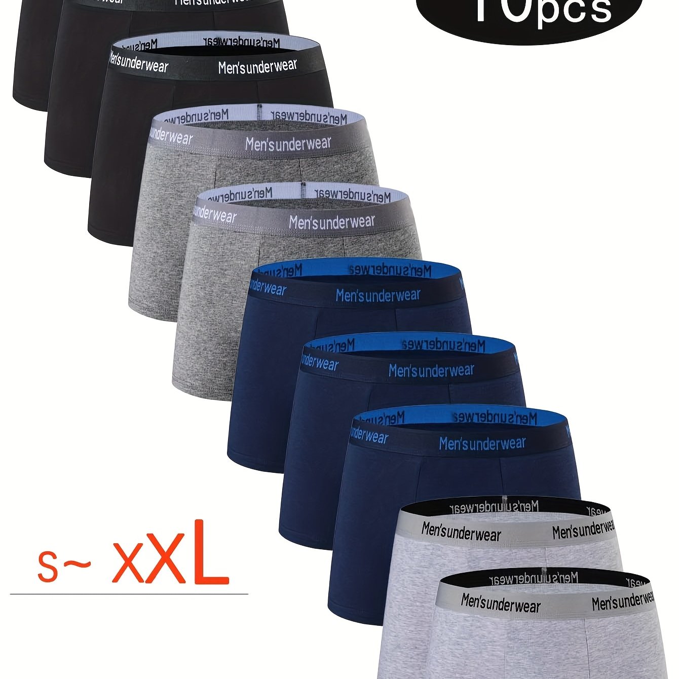 10pcs Men's Underwear, Casual Boxer Briefs, Stretch Sports Short Pants