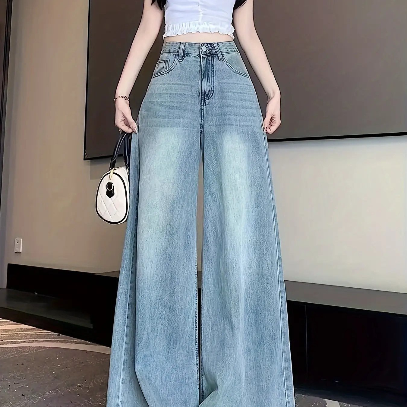 TEMU レディース ハイウエスト ワイドレッグジーンズ｜脚を見た目長く見せるハイウエストデニム、春・秋・冬のカジュアル・ルウェアに最適（ルーズフィット、お腹をしないデザイン）で可愛い