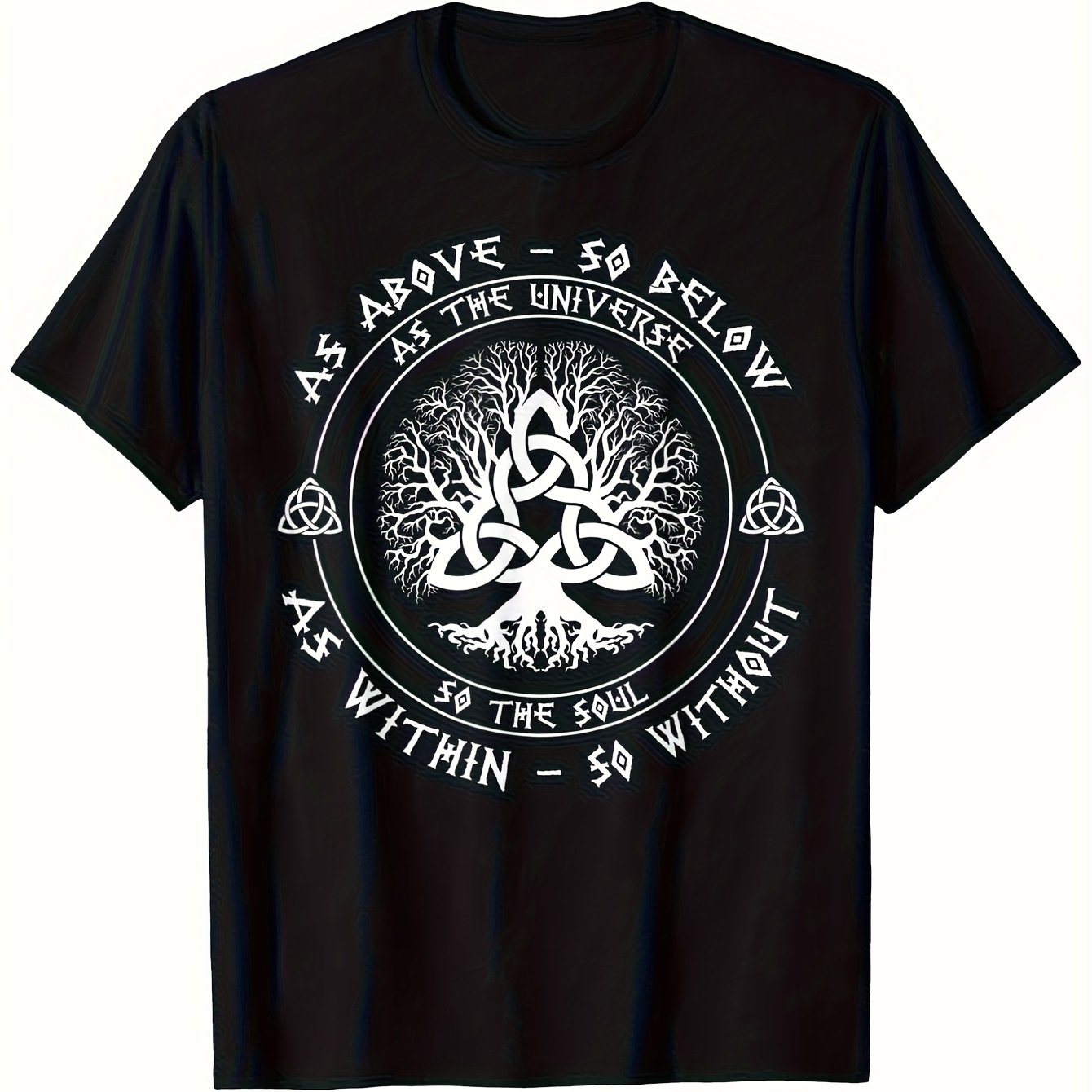 Image of Celtic Tree Of Life T-shirt - Plus Size Black Shirt With Celtic Knot & Tree Symbol, Loose Fit Short Sleeve Suitable For Yoga, Meditation, Casual Wear, Design, Machine Washable For -