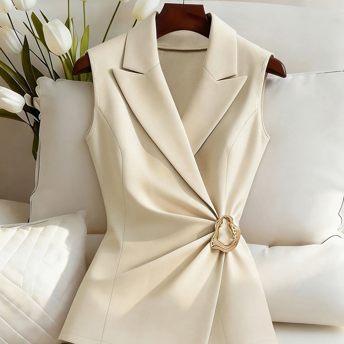 TEMU Élégant et , polyvalent et , idéal pour et les occasions de bureau. Design , ornements en métal, blazer manches, style printemps/été, chemise