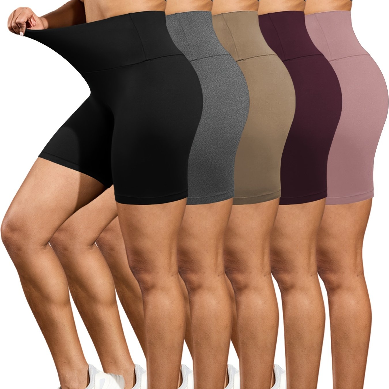 5Pack Visoko Pasovane Kolesarske Hlače za Ženske, Super Mehke Hlače za Trebuščka, Ne Prosojne, za Vadbo, Tek, Jogo, Športne Hlače, 6" Notr