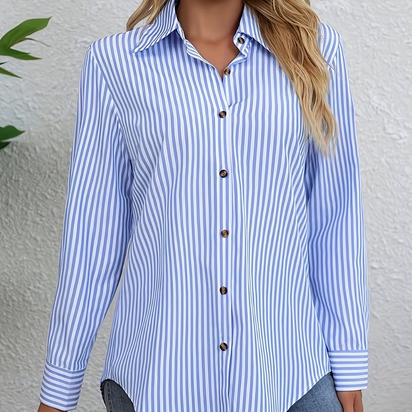 TEMU Women's Blue White Striped Shirt