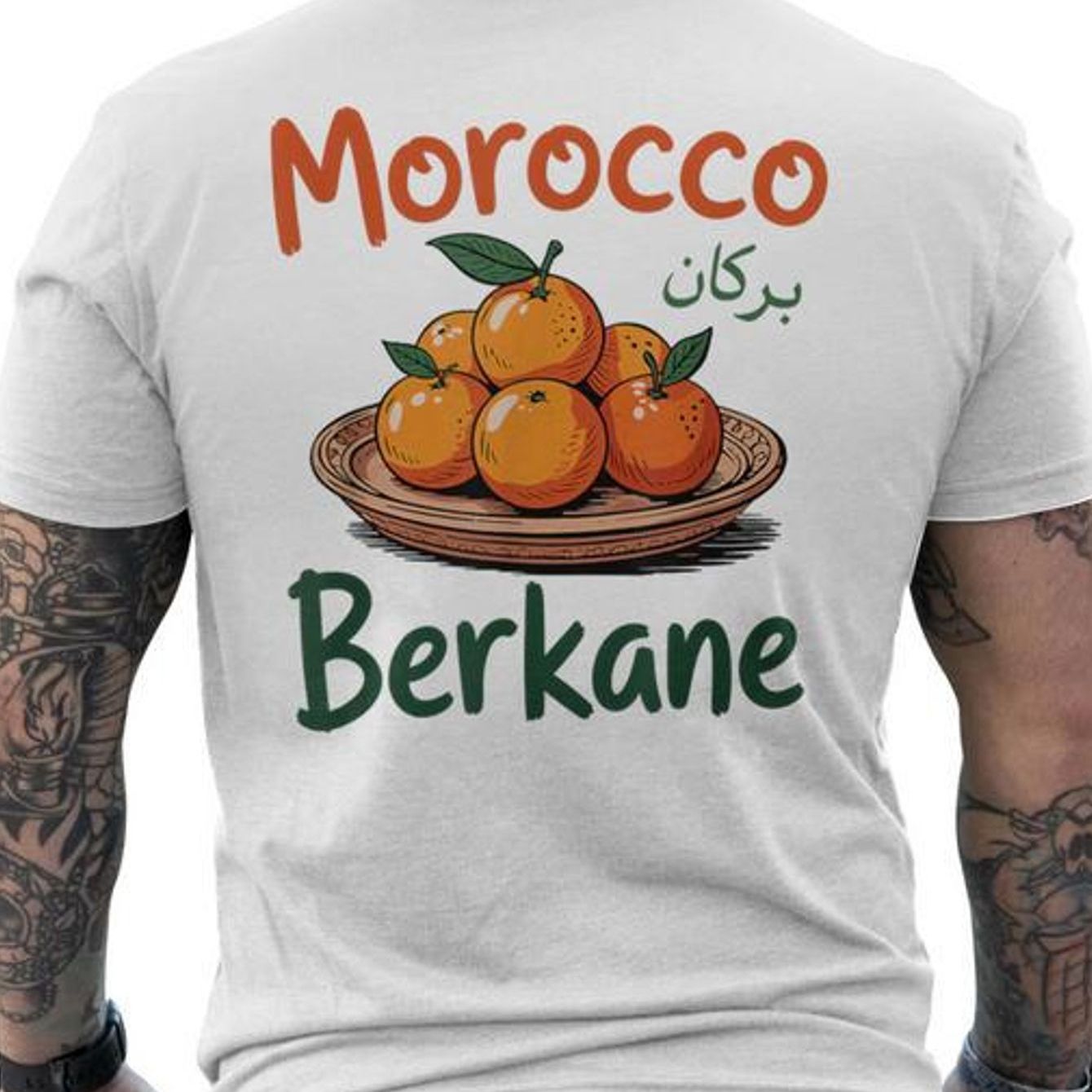Image of Berkaneille From Marocoyage Morocco Gift Berkaneouvenir T-shirt Printed On The Back - Men's T-shirt - Crew Neck - 100% - Comfortable And Soft Fabric - Casual Short-sleeved T-shirt