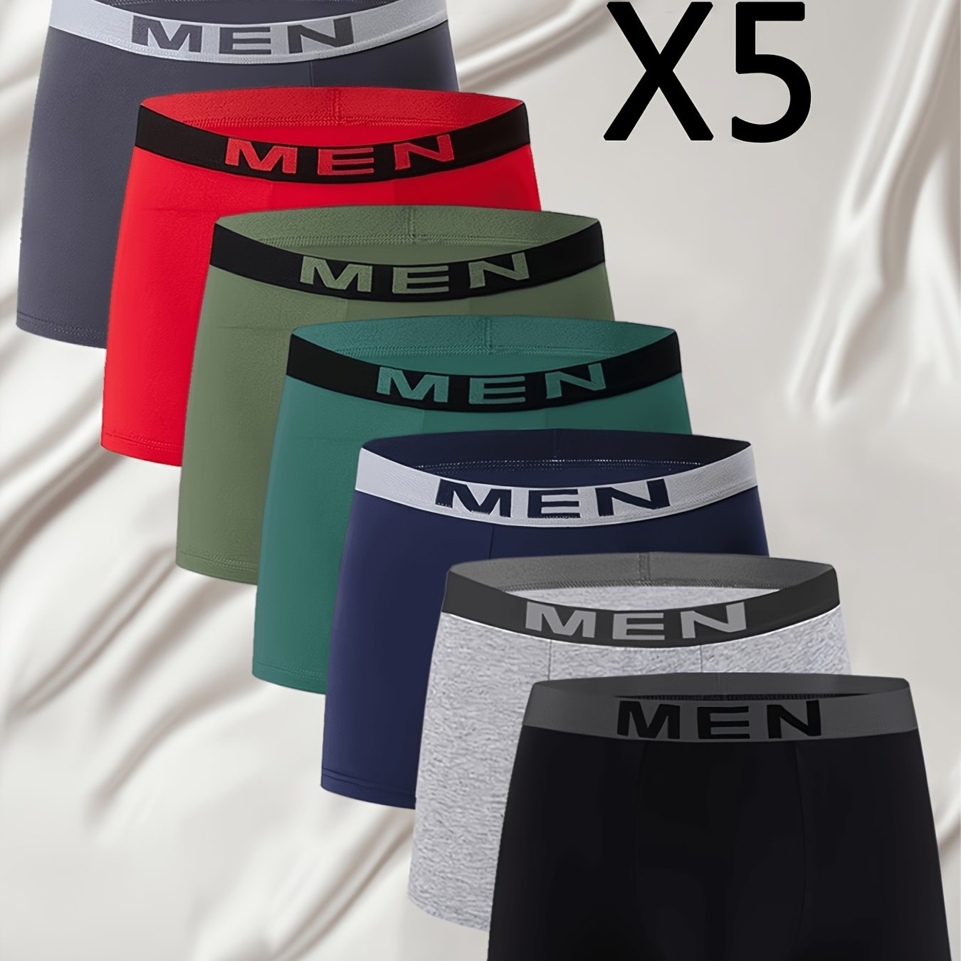 TEMU Brovanic 5pcs Random Solid Color Men's Boxer Briefs, Fashionable And Trendy, Comfortable, Skin-friendly, And Loose-fitting, For Casual Wear Or
