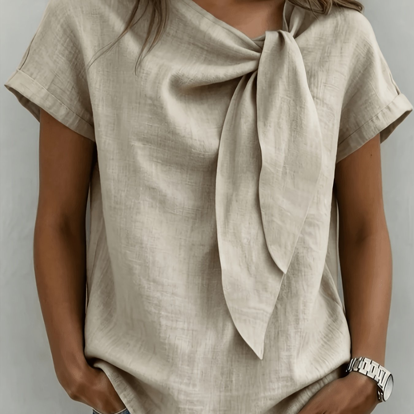 TEMU Plus Size - Summer New Plus Size Women's Short Sleeve Solid Color Shirt Loose Casual Women's Top