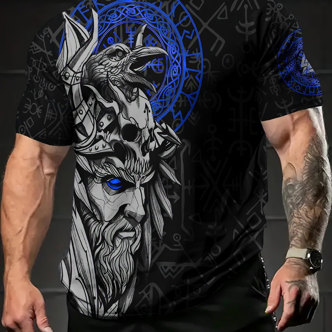 TEMU Men's Oversized Graphic T-shirt - A Red And Black Mythology Design, Summer Casual Wear With Short Sleeves, A Comfortable Round Neck, And Durable