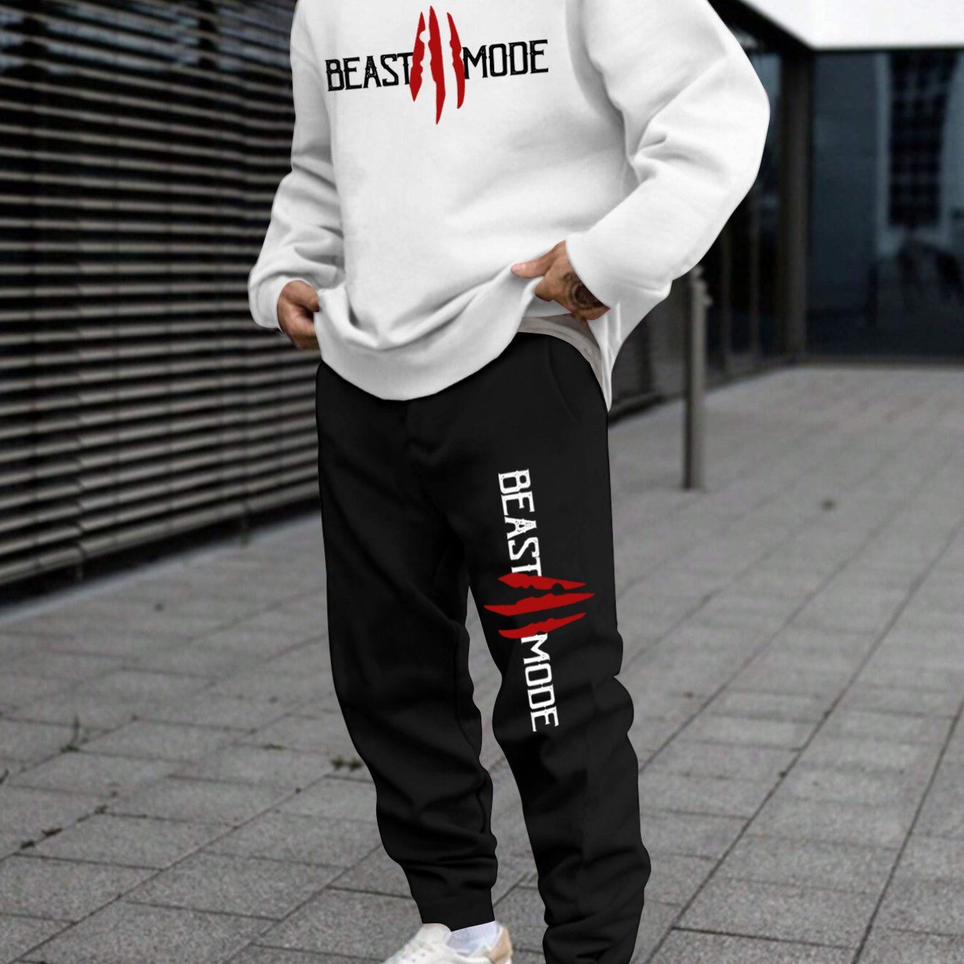 TEMU Plus Size Men's Spring/autumn Set, Casual All- Round Neck Long Sleeve T-shirt And Athletic Pants Set, Letter Hot-print