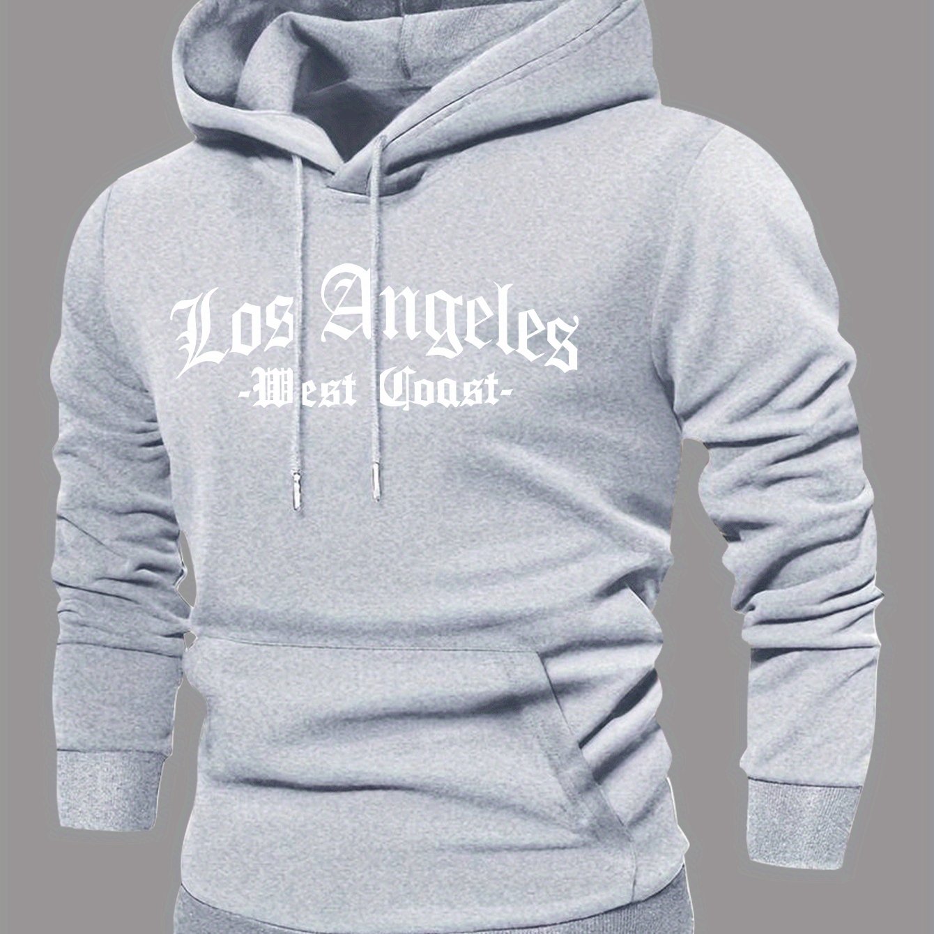 TEMU Los Angeles California Gothic Script English Print Hooded Sweatshirt Unisex Autumn Winter Fleece Pullover Hoodie Casual Long Sleeve Top