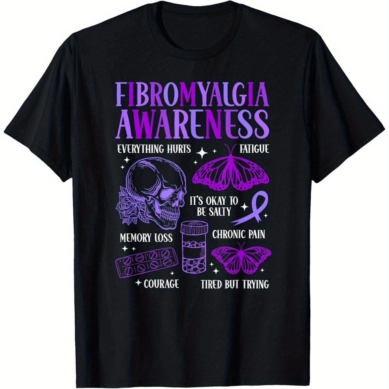 TEMU Mois de Sensibilisation à la Fibromyalgie T-Shirt de la Fibro Mois National d'Immunisation en Coton 100% Pur - Cadeau pour Hommes, Femmes, Papa,