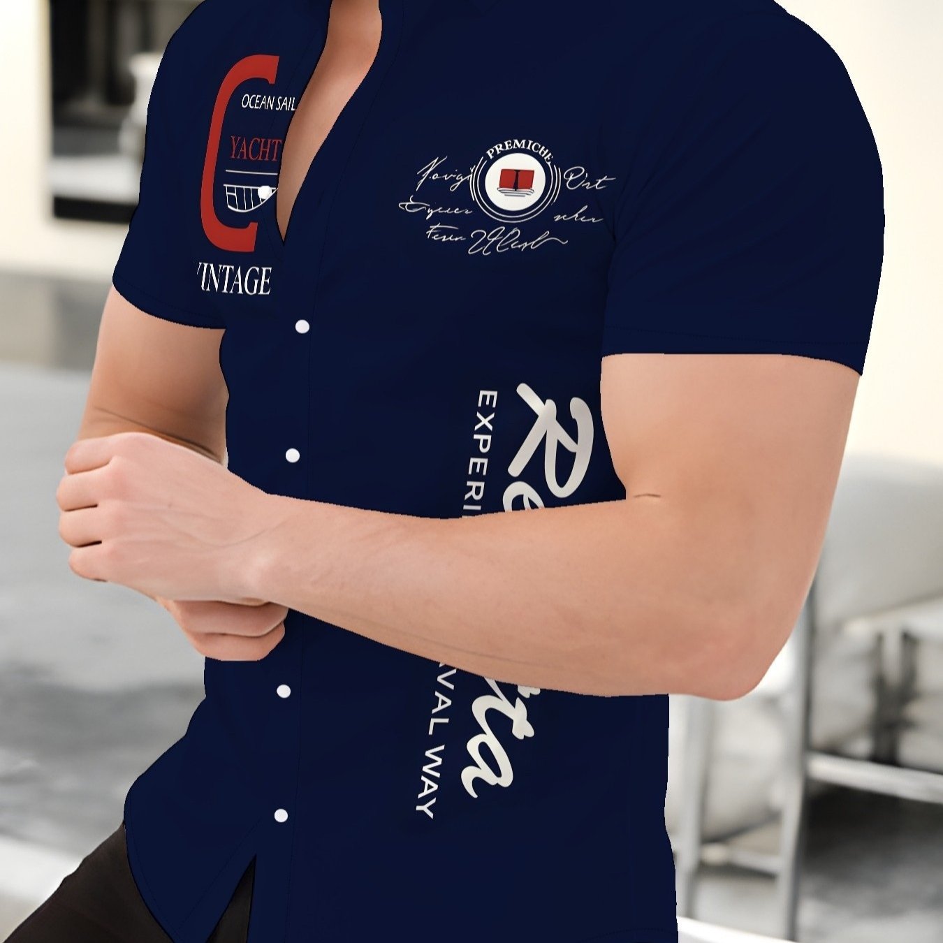 TEMU Men's Shirt, , Short Sleeve Design, Lightweight Polyester Fabric - Suitable For Summer , Vacations, And Party Wear