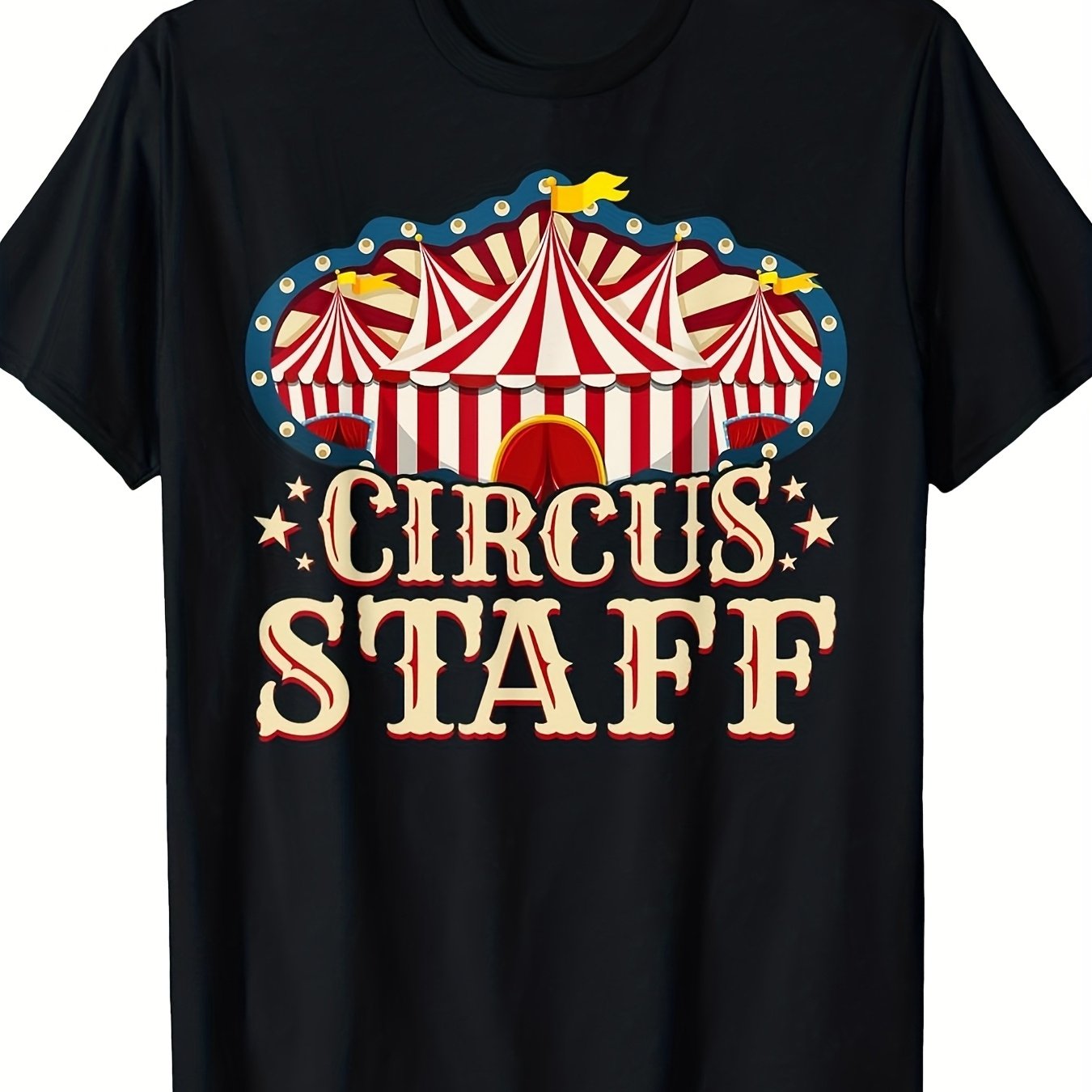 TEMU Men's Circus Worker T-shirt - Loose Fit Breathable Short Sleeve Shirt With Circus-themed Lettering, Round Neck Suitable For Circus Parties,