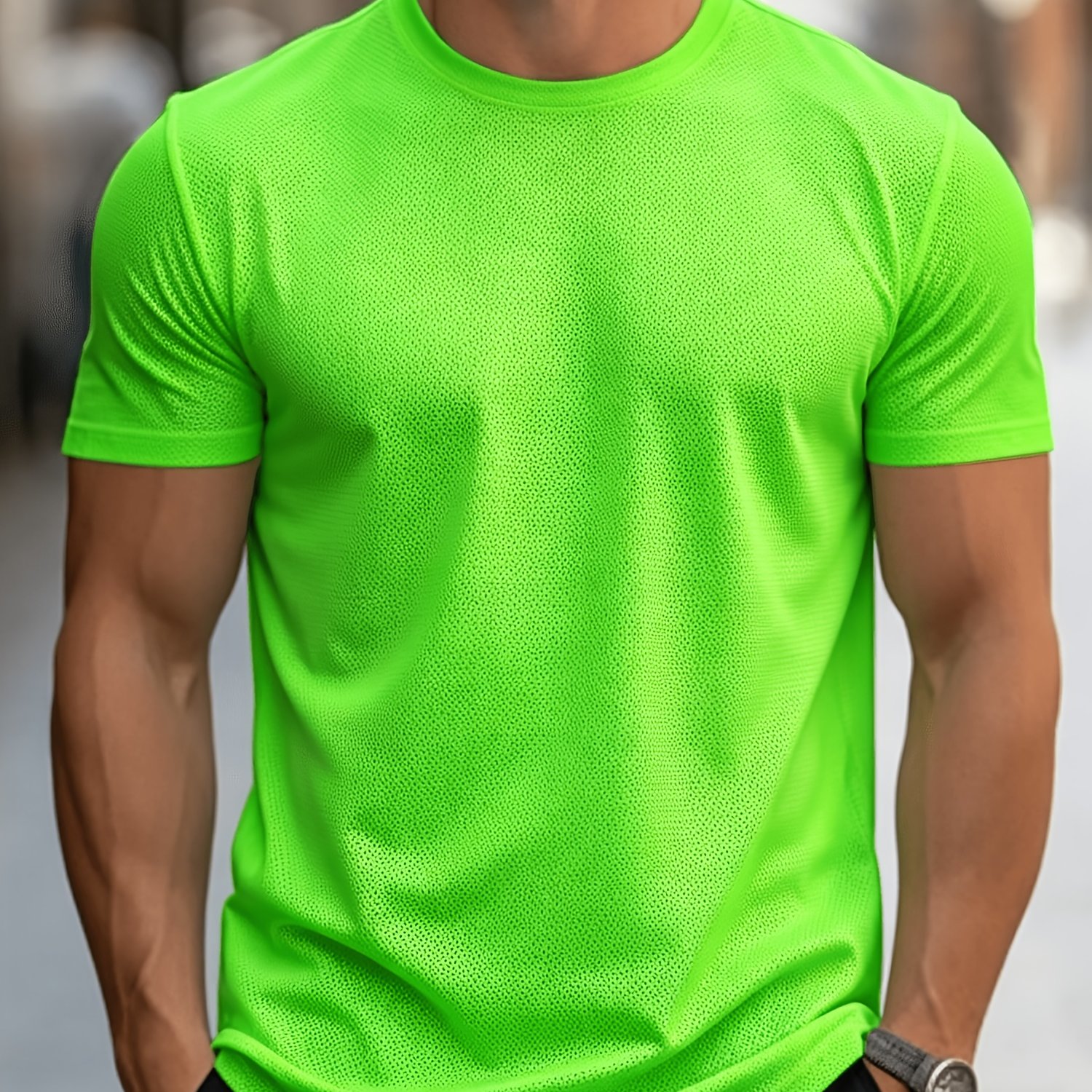 TEMU T-shirt Premium Homme à Motif Imprimé – Design Colorblock, Tissu Léger et Respirant, Coupe Standard Style Rétro, Vert Décontracté Idéal pour et