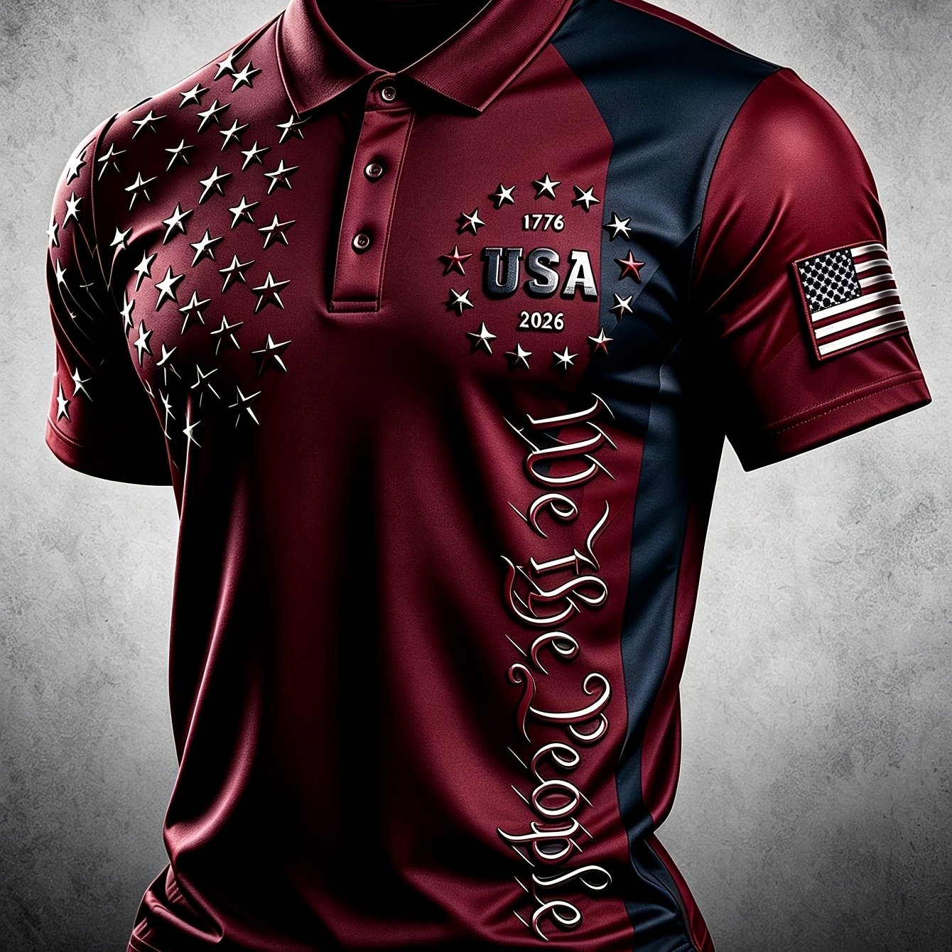 TEMU [printed Design - Not Textured] Men Usa 250th Anniversary Patriotic Eagle Flag Short Sleeve Shirt