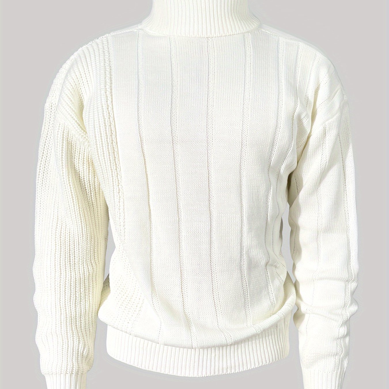 Men's Turtleneck Sweater White Knit Shirt - Men's Clothing, Plus Size