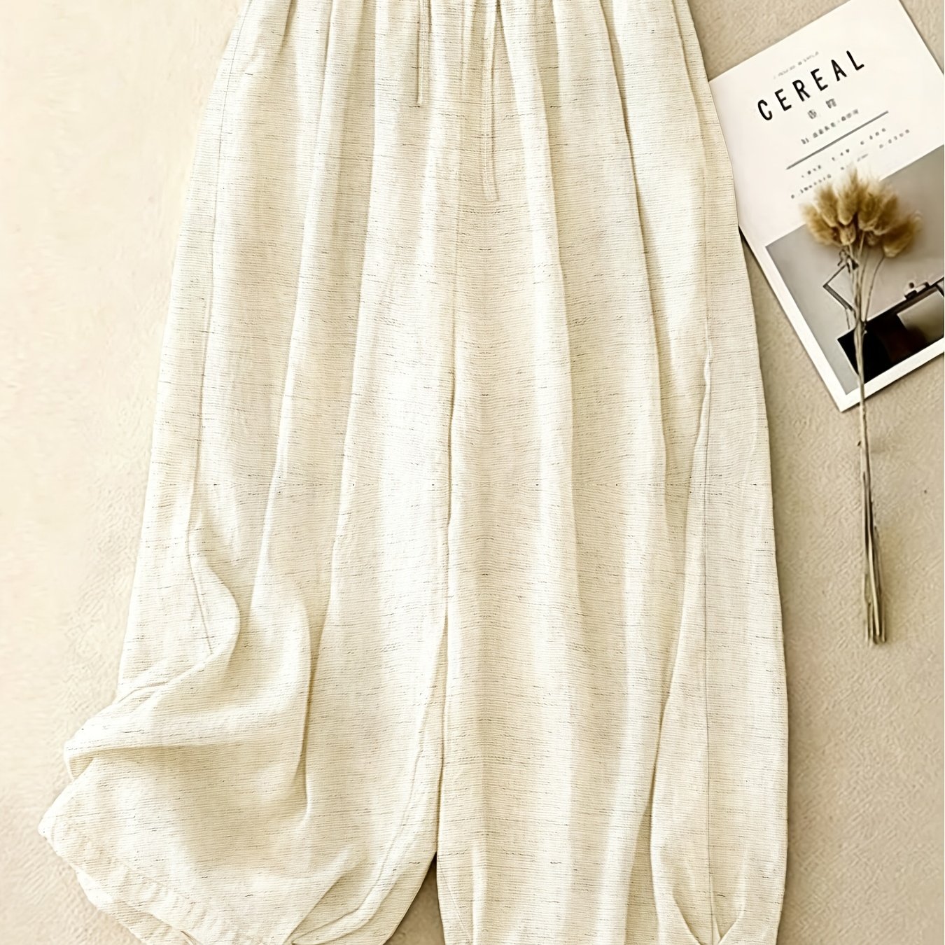 TEMU Plus Size Women's Lantern Pants, Summer Loose Drawstring Ankle-cinching Capri Pants, Literary Retro Casual Pants;